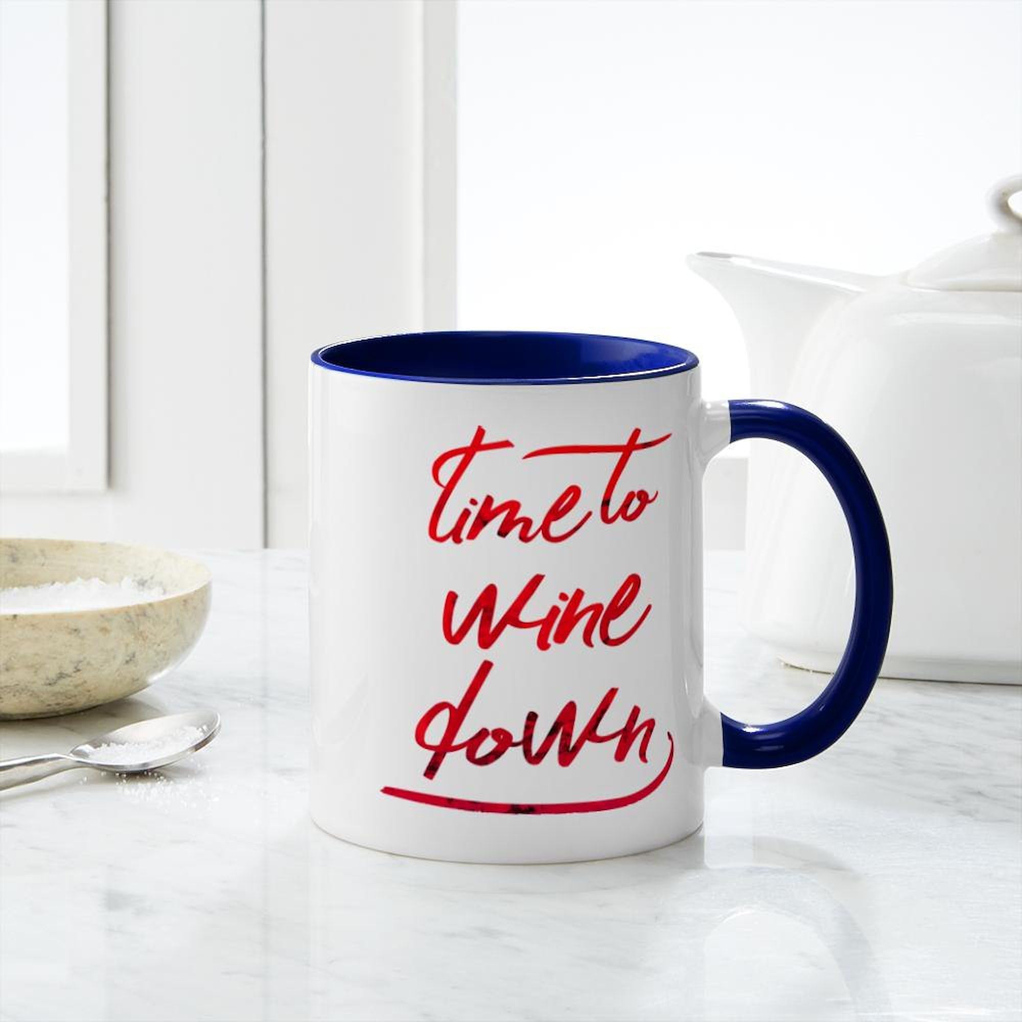 Time To Wine Down 11 oz Ceramic Coffee Mug (325ml) - Funny Wine Lover Gift for Women & Men - Perfect for Office, Home & Relaxation