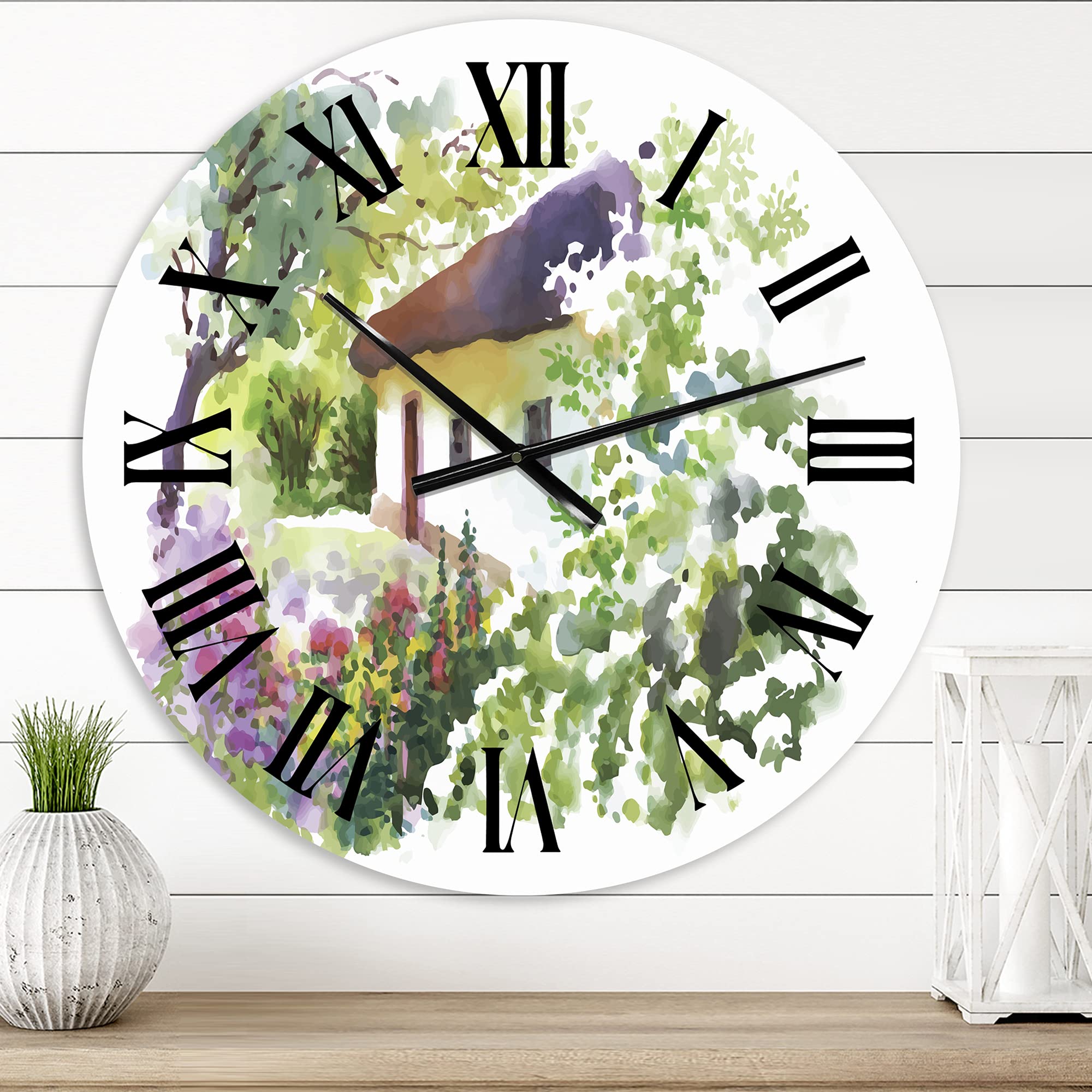 DesignQ Traditional Wall Clock - 'Rural Village On A Green Summer Day' Landscape Nature Wall Art for Living Room, Bedroom & Office Decor | Large 12/14/16 Inch Silent Non-Ticking Clock | Perfect for Home, Farmhouse & Rustic Interior Design
