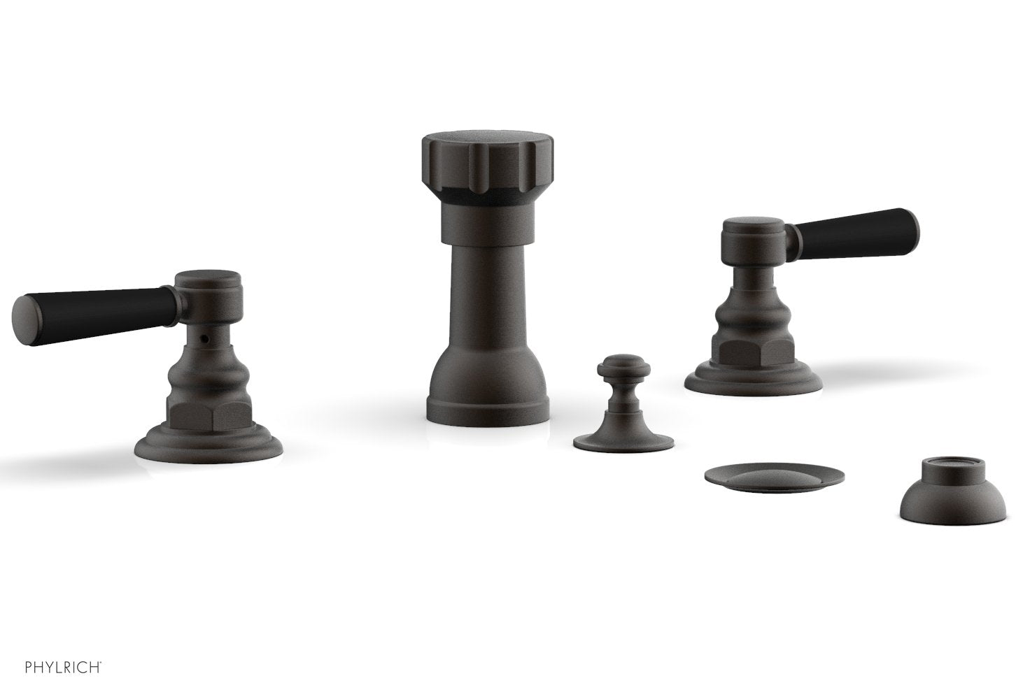Premium HENRI 4-Hole Bidet Faucet Set with Satin Black Lever Handles - Model 161 61 - Modern Bathroom Upgrade for Hygienic Toilet Experience