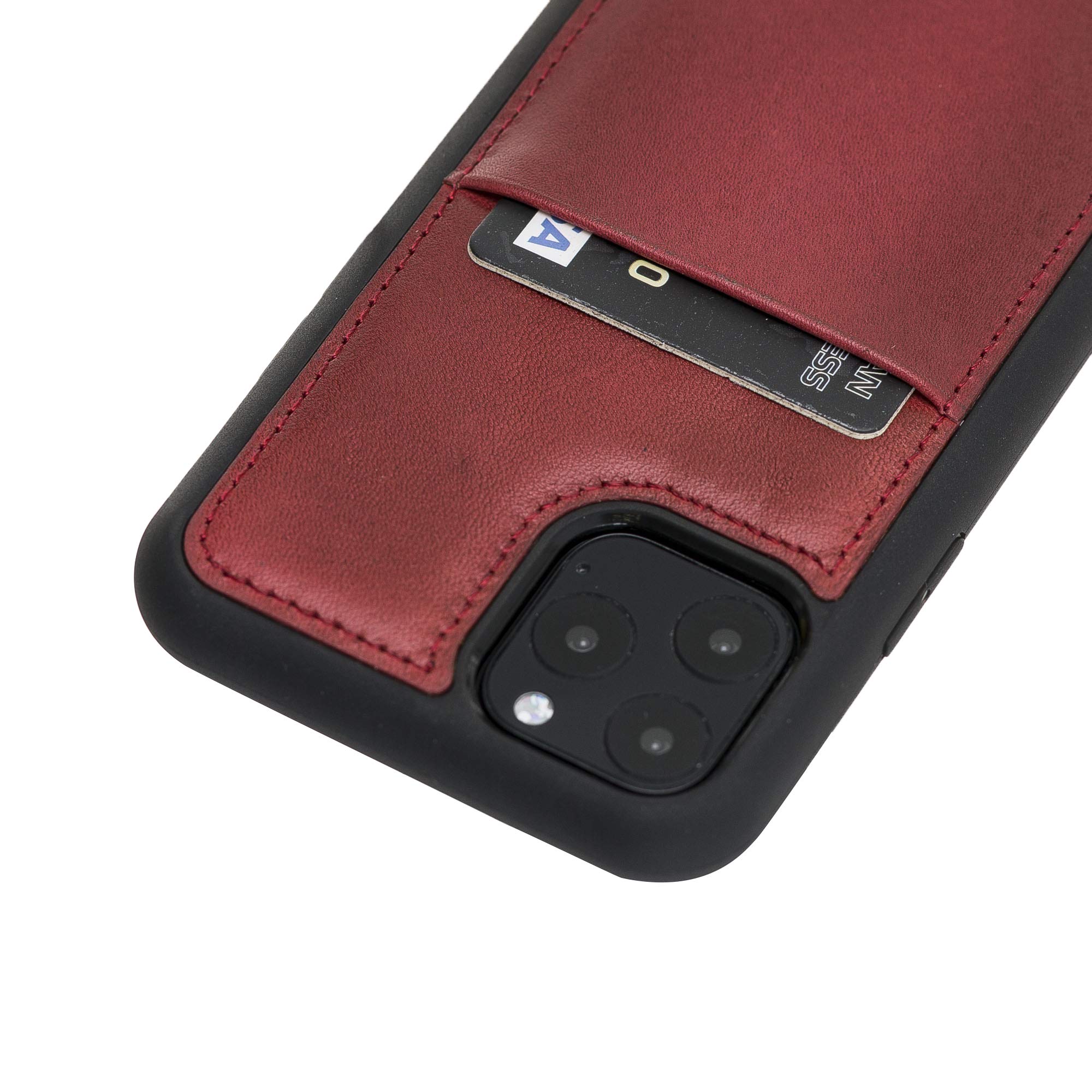 Venito Capri Leather Wallet Case for iPhone 11 Pro (5.8 inch) - RFID Blocking Credit Card Holder with Padded Back Cover - Premium Burn Red Leather Phone Case - Perfect for Travel, Shopping & Daily Use