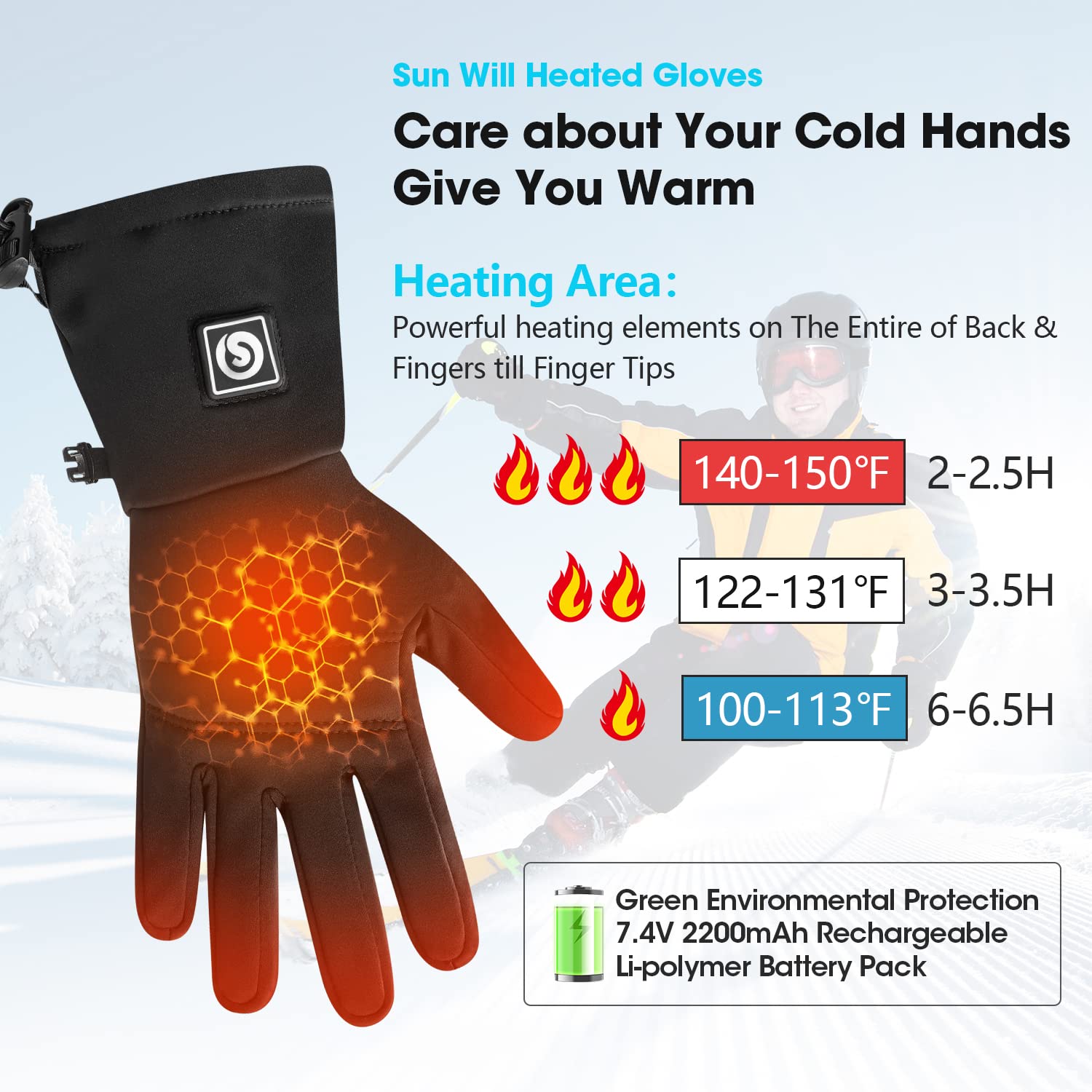 Rechargeable Electric Heated Gloves for Men & Women - Battery-Powered Hand Warmers for Skiing, Snowboarding, Hiking, Cycling & Hunting | Thin Thermal Glove Liners for Cold Weather Outdoor Activities