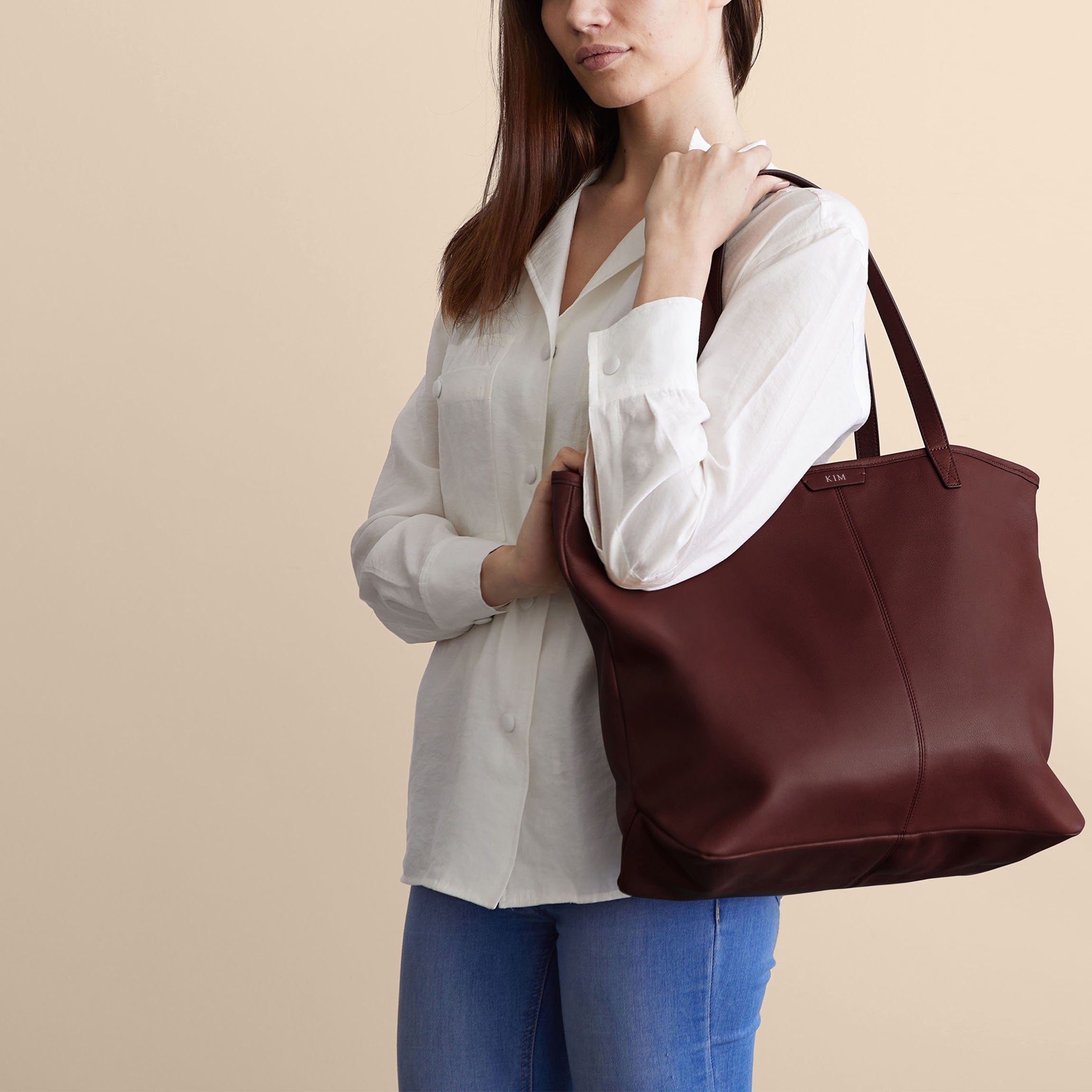 Stylish Large Zippered Downtown Tote Bag in Bordeaux - Perfect for Work, Travel & Everyday Use