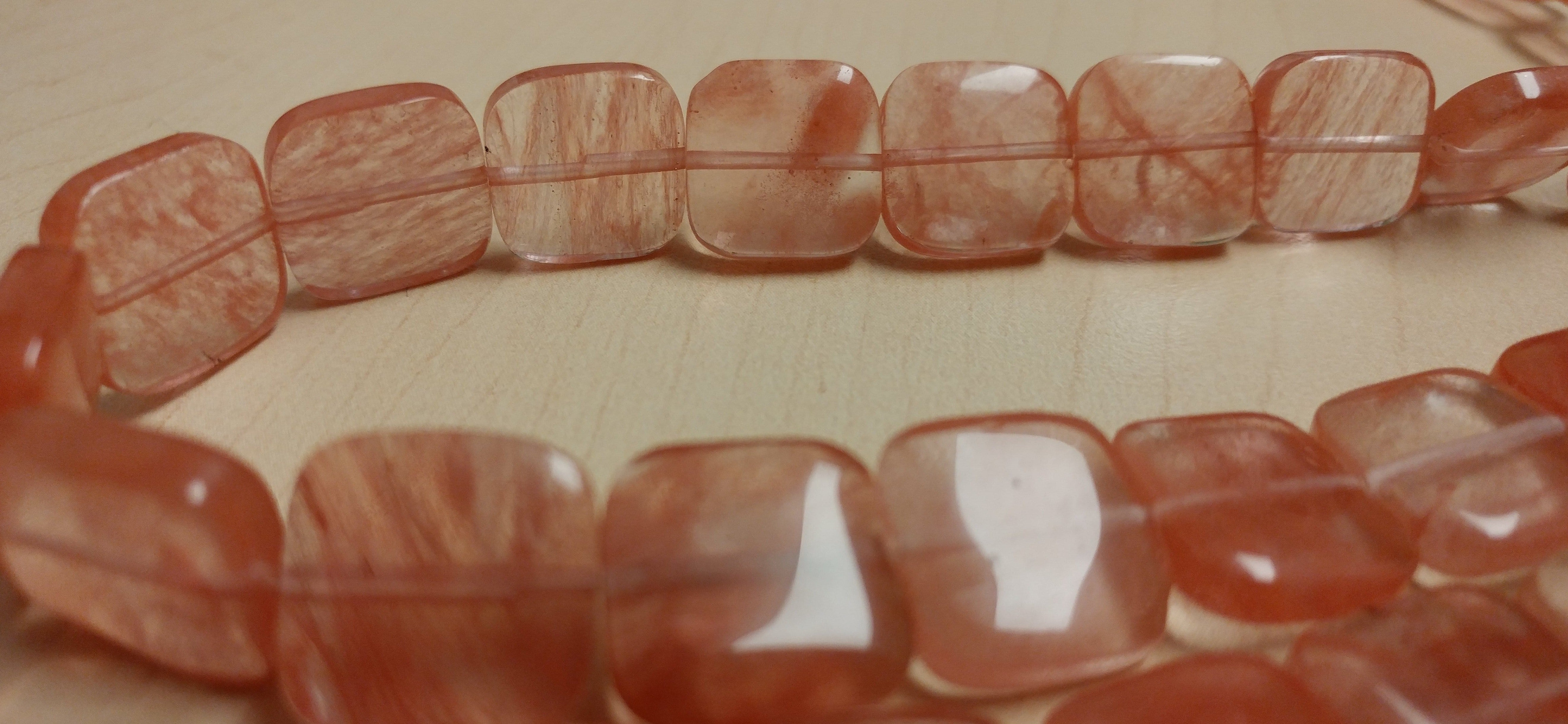 Natural Cherry Quartz Square Beads Strand - 15 Inch Gemstone Beading Supplies for Jewelry Making, DIY Bracelets & Necklaces - Healing Crystal for Positive Energy & Stress Relief