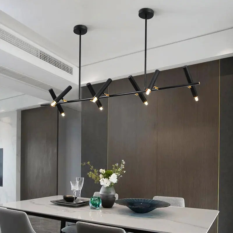 Doreen Modern Black Linear Chandelier - 6-Light LED Crystal Pendant Lighting Fixture for Dining Room, Kitchen Island & Bedroom Ceiling Decor
