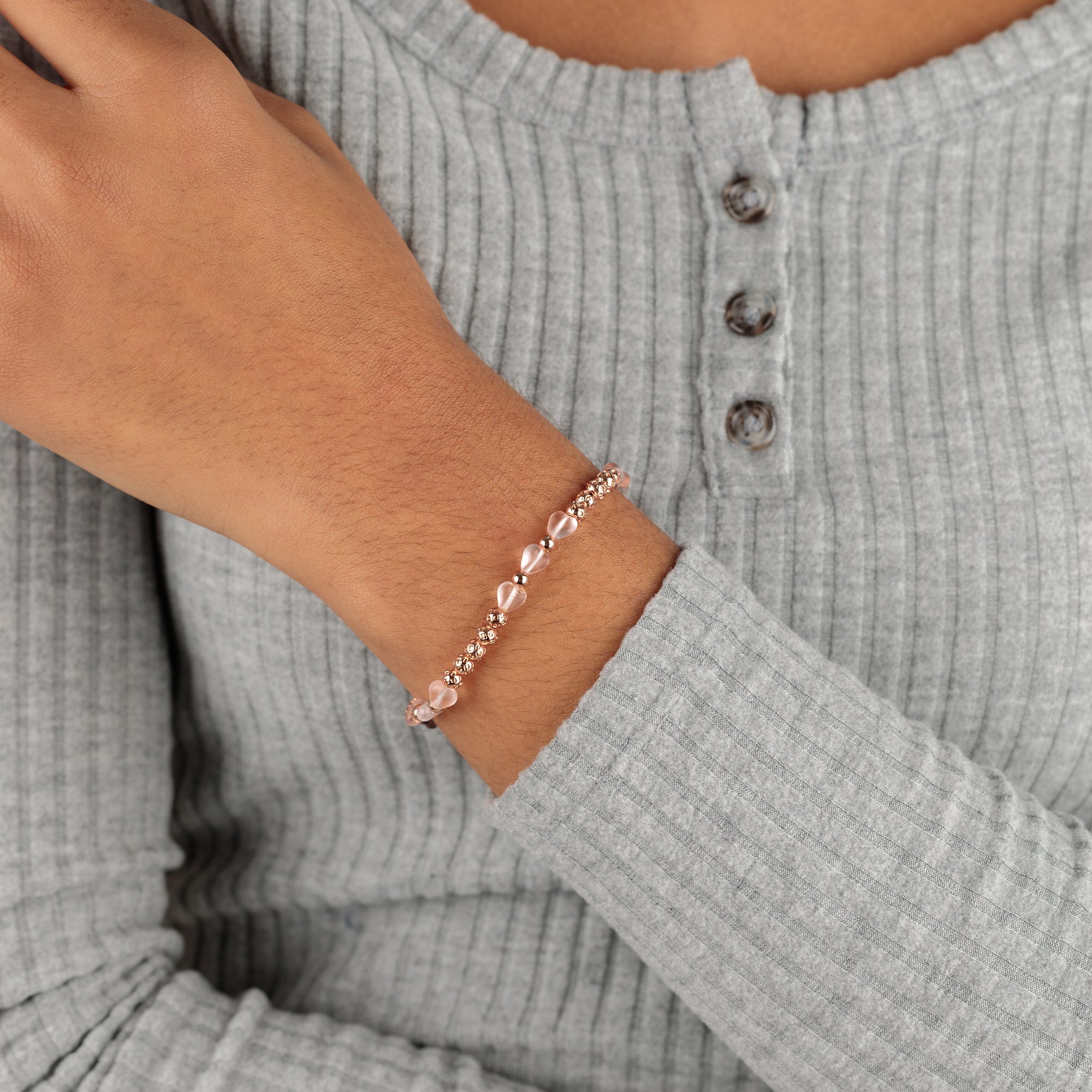 Pink Crystal Heart Stretch Bracelet for Women - Adjustable Elastic Beaded Jewelry for Valentine's Day, Anniversary, Birthday Gifts & Everyday Wear