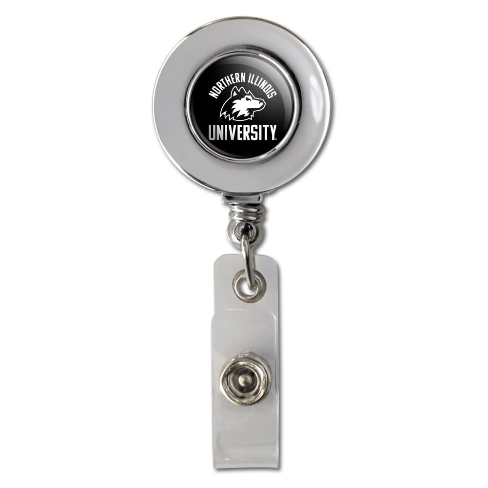 Northern Illinois University Huskies Retractable Badge Reel - Chrome ID Card Holder Clip for Work, School, and Campus Security Access