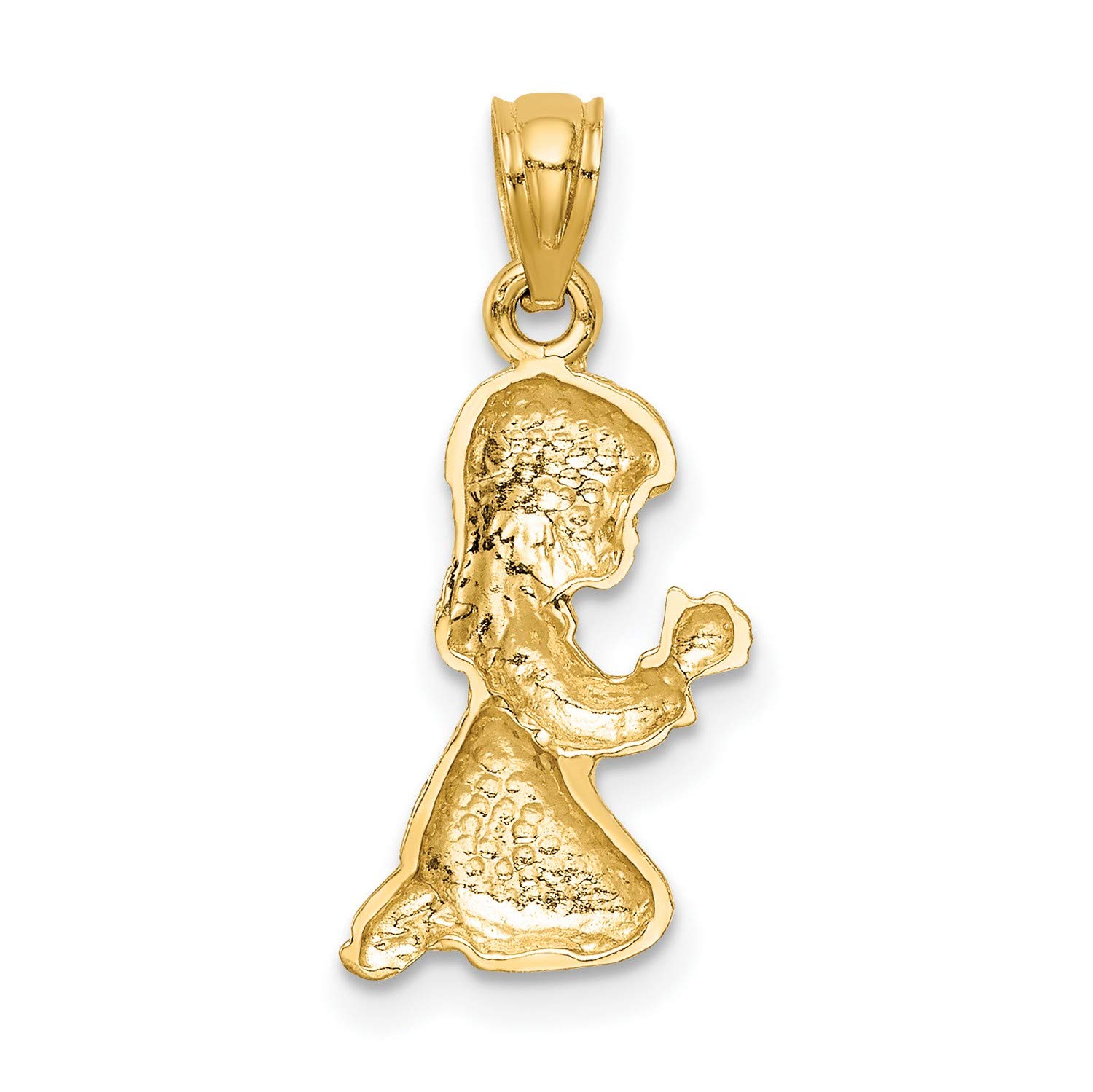 14K Yellow Gold Praying Kneeling Girl Pendant Necklace - 23mm x 10mm Religious Jewelry for Women - Perfect for Baptism, First Communion & Spiritual Gifts