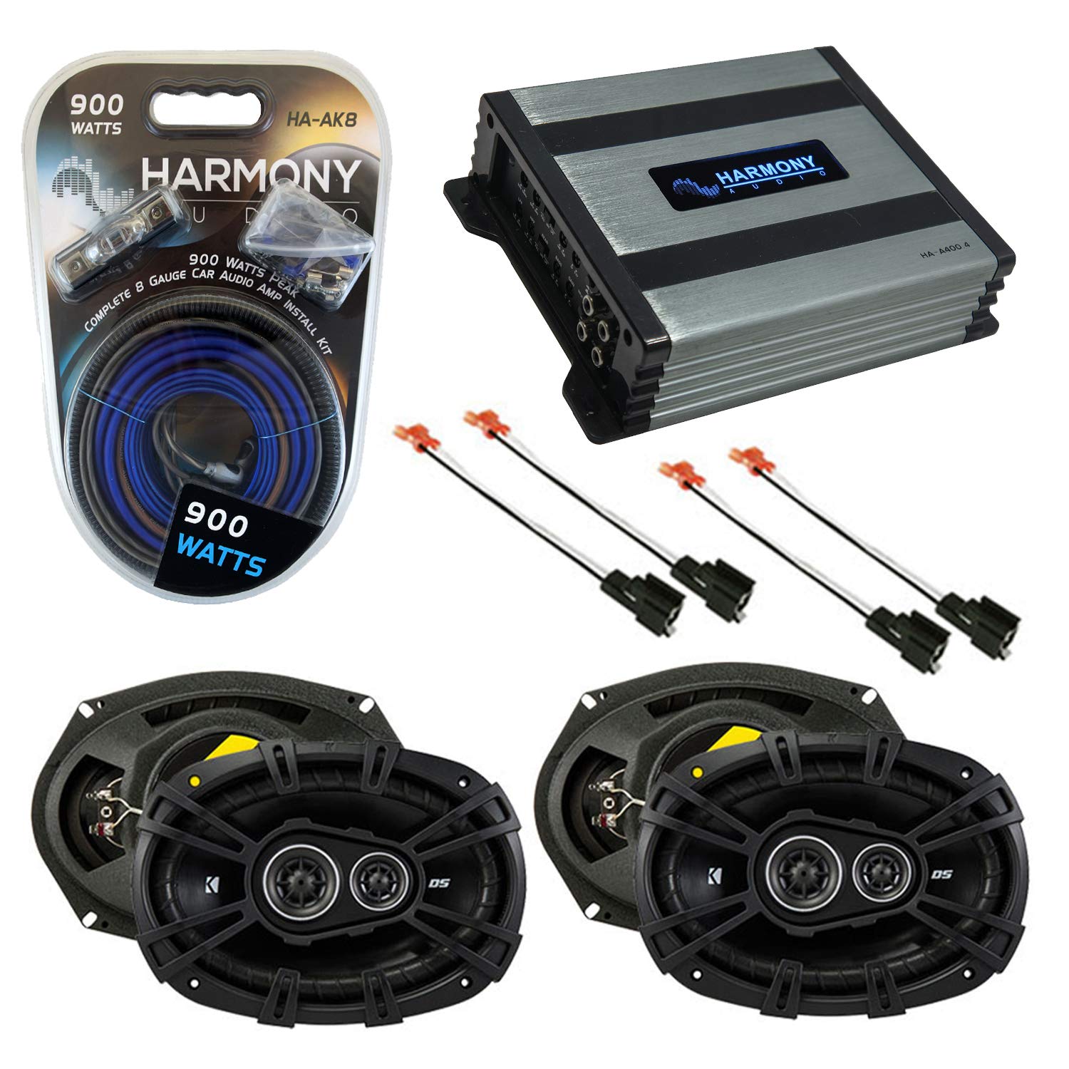 Kicker Speaker Replacement & Harmony HA-A400.4 Amp Bundle - Compatible with 2001-2006 Chrysler Sebring Convertible | Premium Car Audio Upgrade for Enhanced Sound Quality | Perfect for Road Trips & Music Lovers