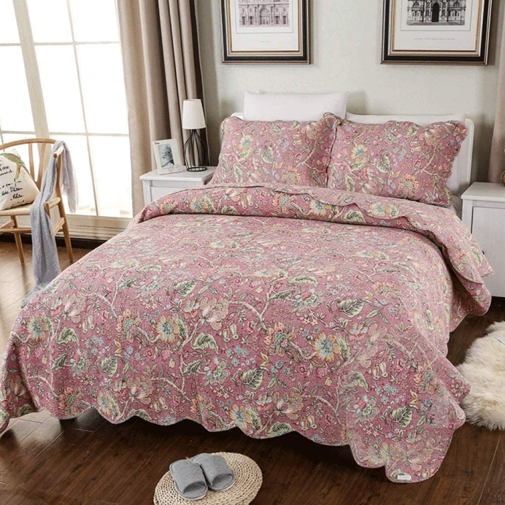Vintage Style 100% Cotton King Size Duvet Cover Set - 3 Piece All Season Quilted Bedding with 2 Pillowcases, Floral Printed Bedspread for Double Bed | Perfect for Master Bedroom, Guest Room & Cozy Home Decor