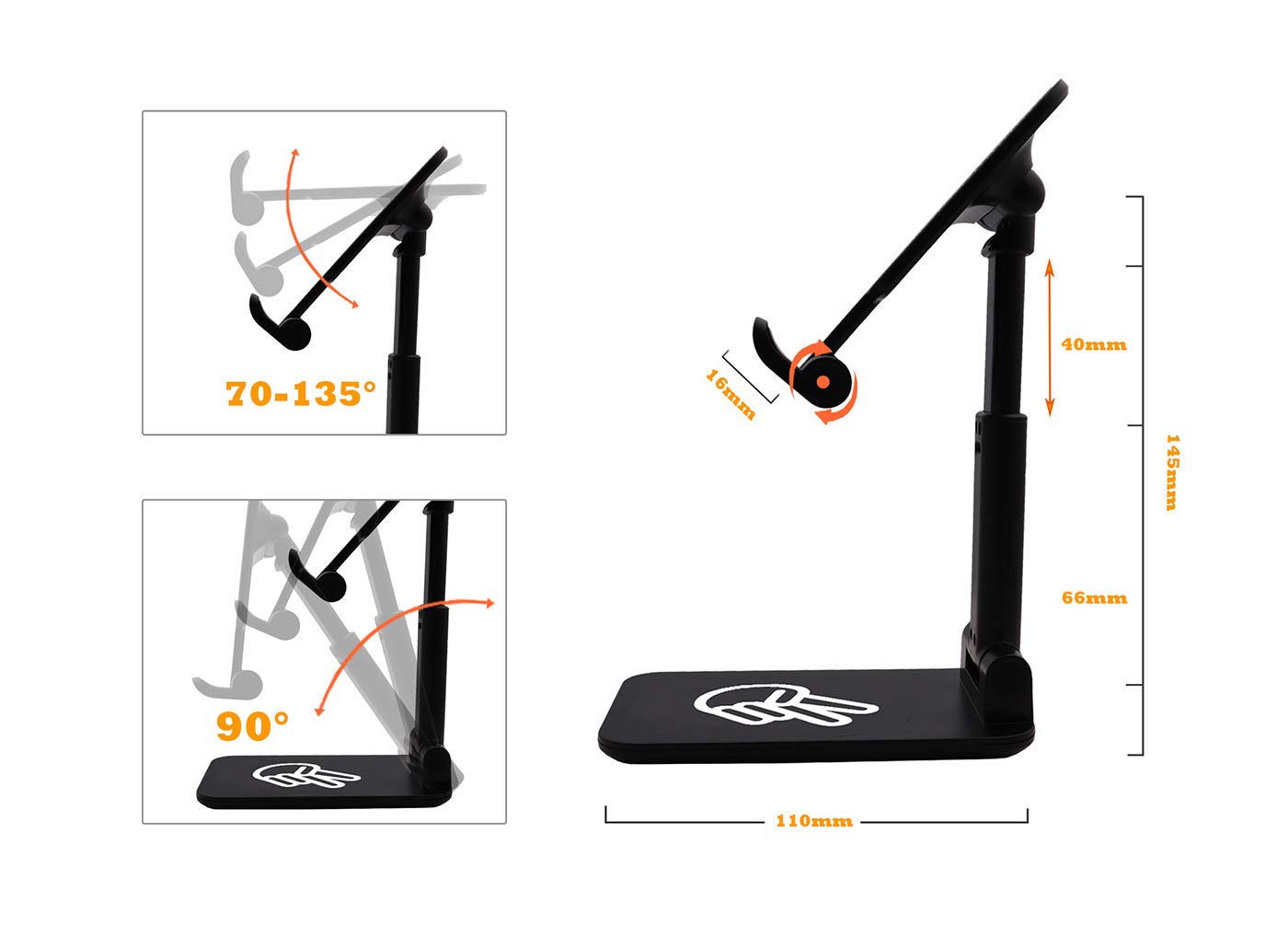 Adjustable Phone Stand for Desk - Thick Case Friendly, Universal Mobile Phone Holder with Angle & Height Adjustment - Perfect for Home Office, Gaming & Video Calls (Black)