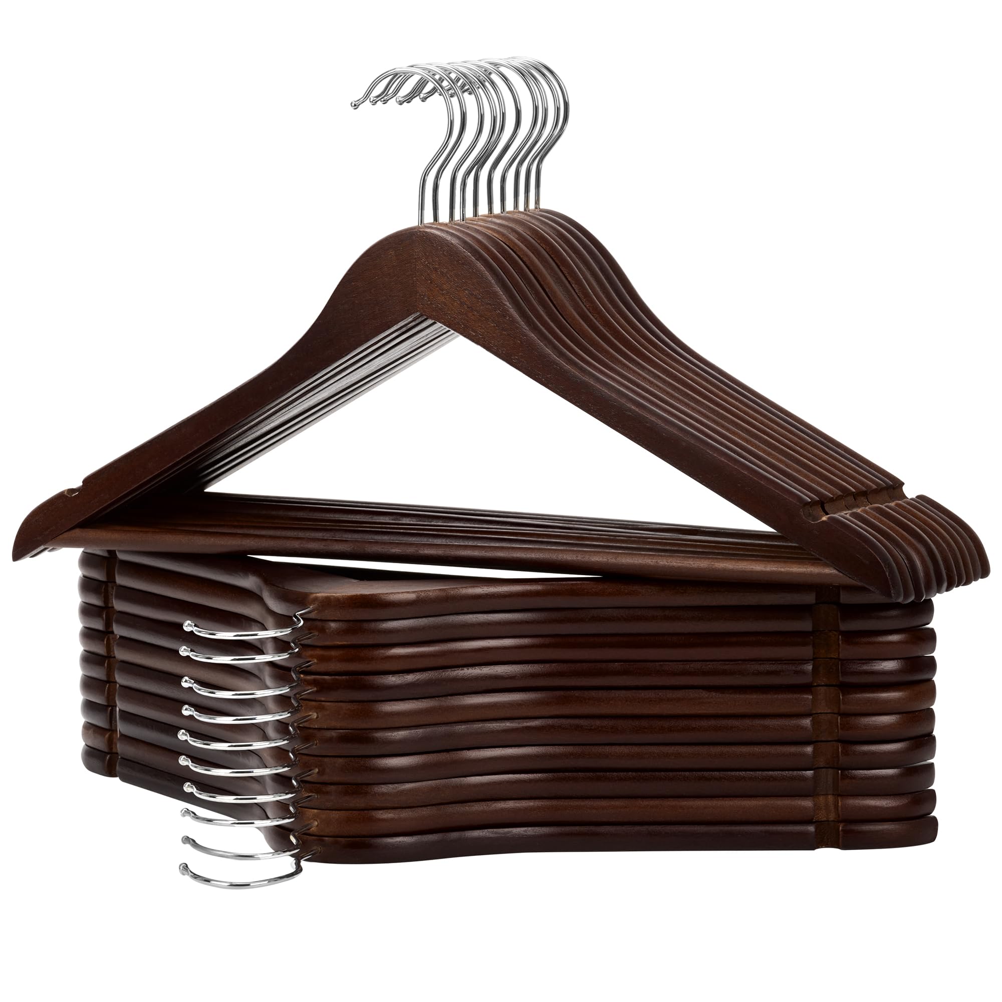 Premium Wooden Clothes Hangers 20-Pack - Natural Walnut Finish for Coats, Shirts, Jackets, Pants & Suits - Space-Saving Closet Organization for Home, Office & Retail Stores