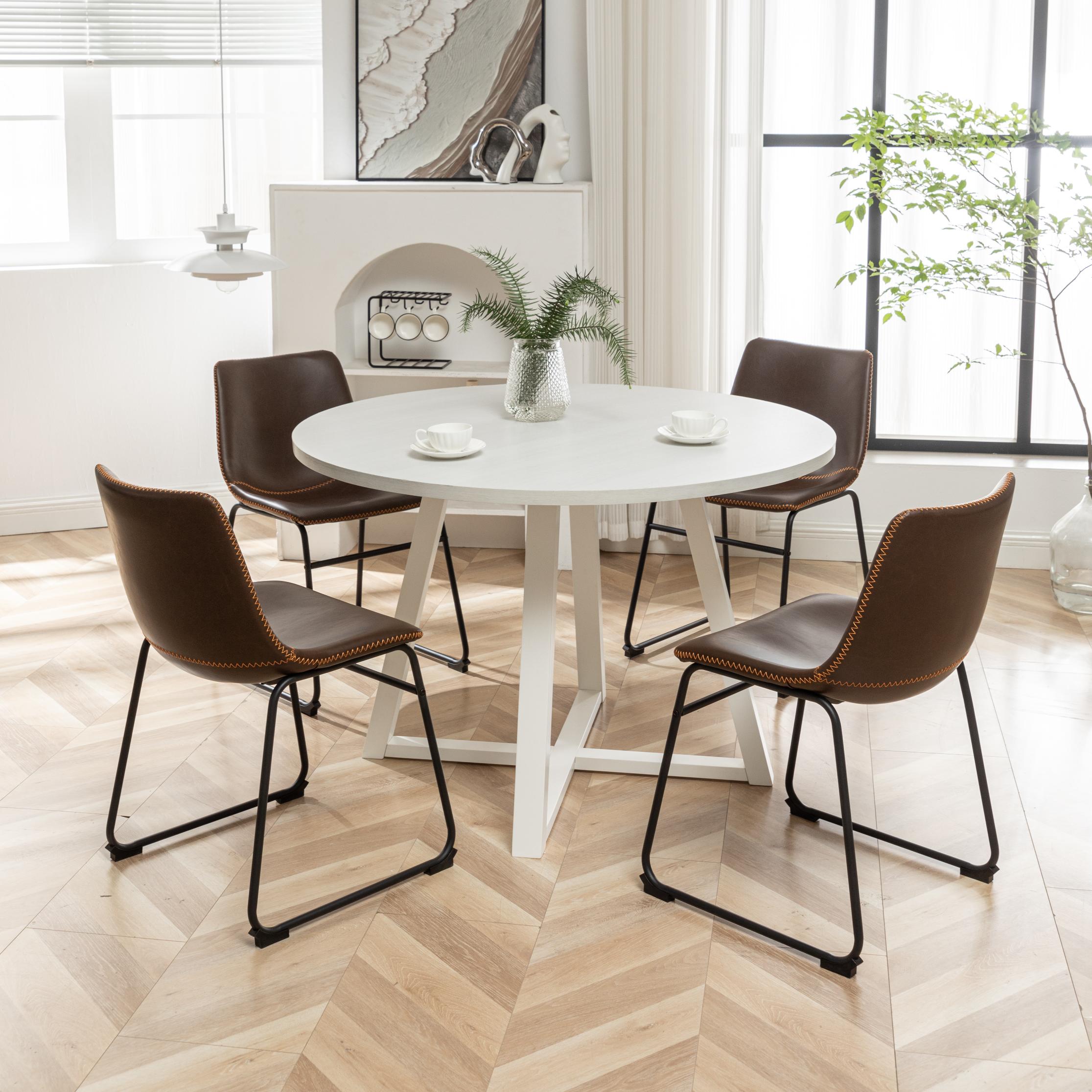 Roundhill Furniture Varna 5-Piece Round Dining Set with Trestle Table & 4 Stylish Chairs - Perfect for Small Spaces, Breakfast Nooks & Cozy Family Meals