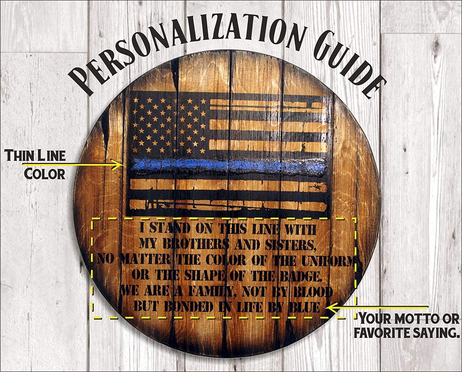 Thin Blue Red Green Yellow Gray Purple Line Personalized American Flag - Rustic Whiskey & Wine Barrel Decor - Home Bar & Man Cave Wall Art - Unique Personalized Gifts for Police, Firefighters, Military (Perfect for Patriotic Home Decor & Office Display)