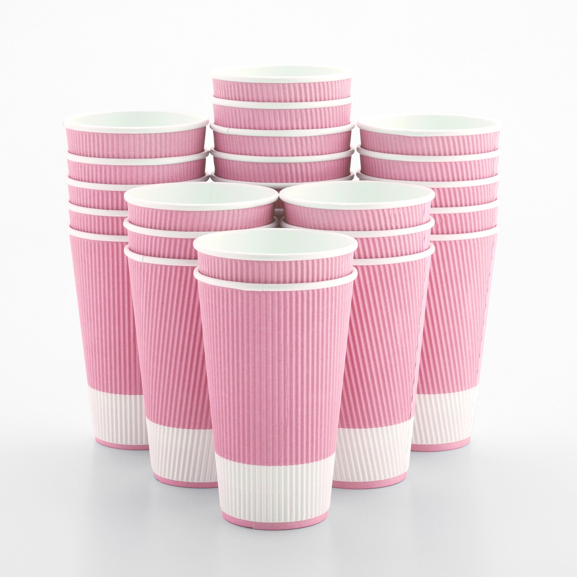 16 oz Light Pink Disposable Paper Coffee Cups with Ripple Wall Design - 3.5