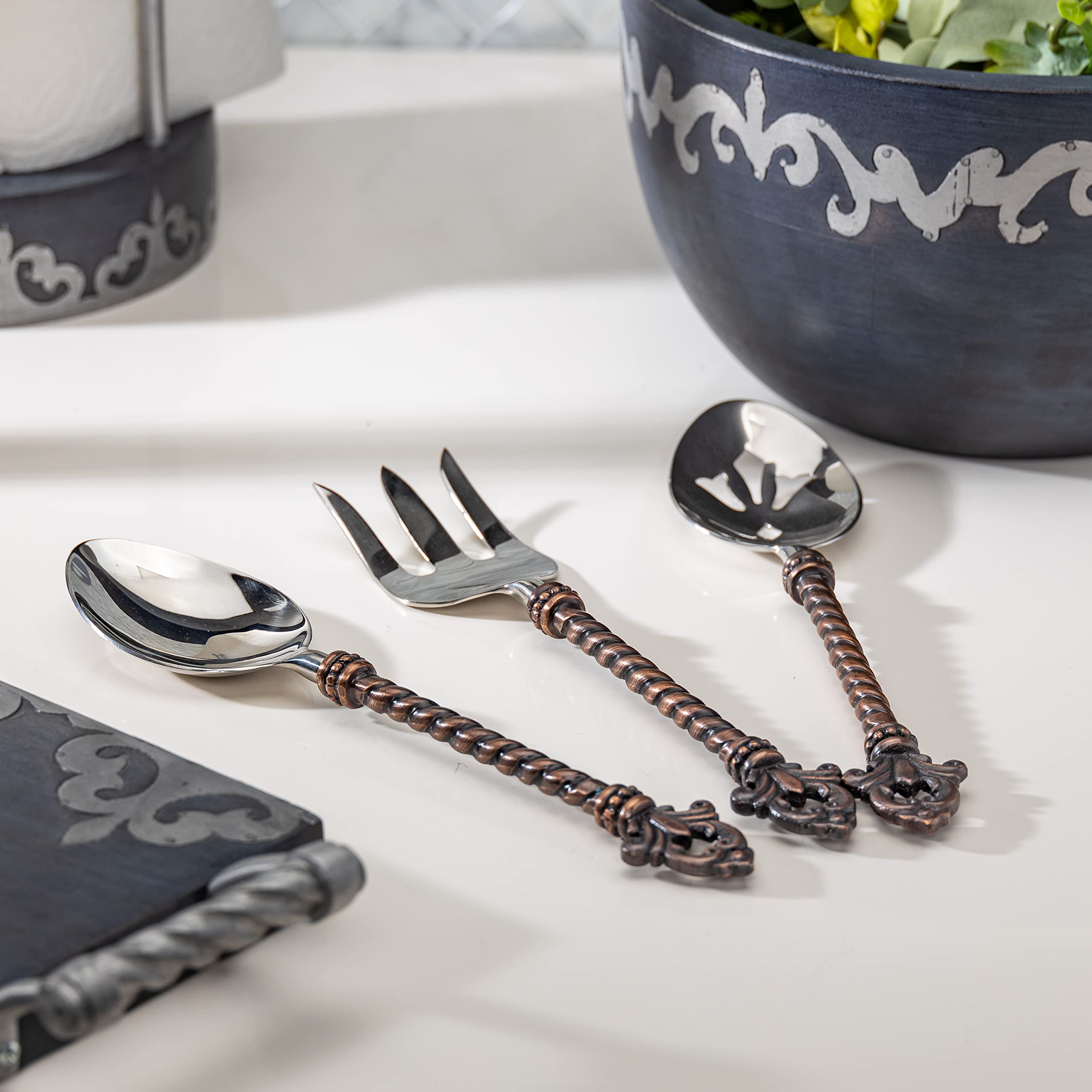 Elegant Fleur de Lis Hostess Serving Set - 3-Piece Stainless Steel Appetizer Tray for Parties, Weddings & Entertaining - Perfect for Cheese, Crackers & Hors d'oeuvres