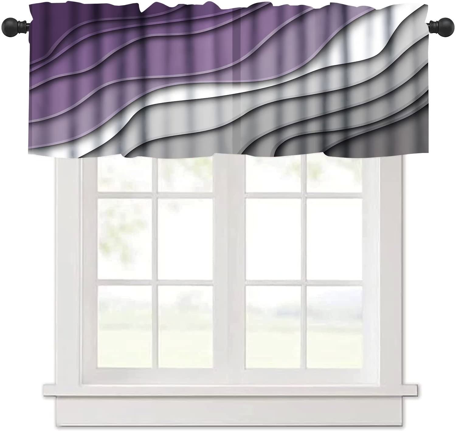 Modern Abstract Geometric Short Curtain Valance - Purple & Gray Rod Pocket Window Treatment (54
