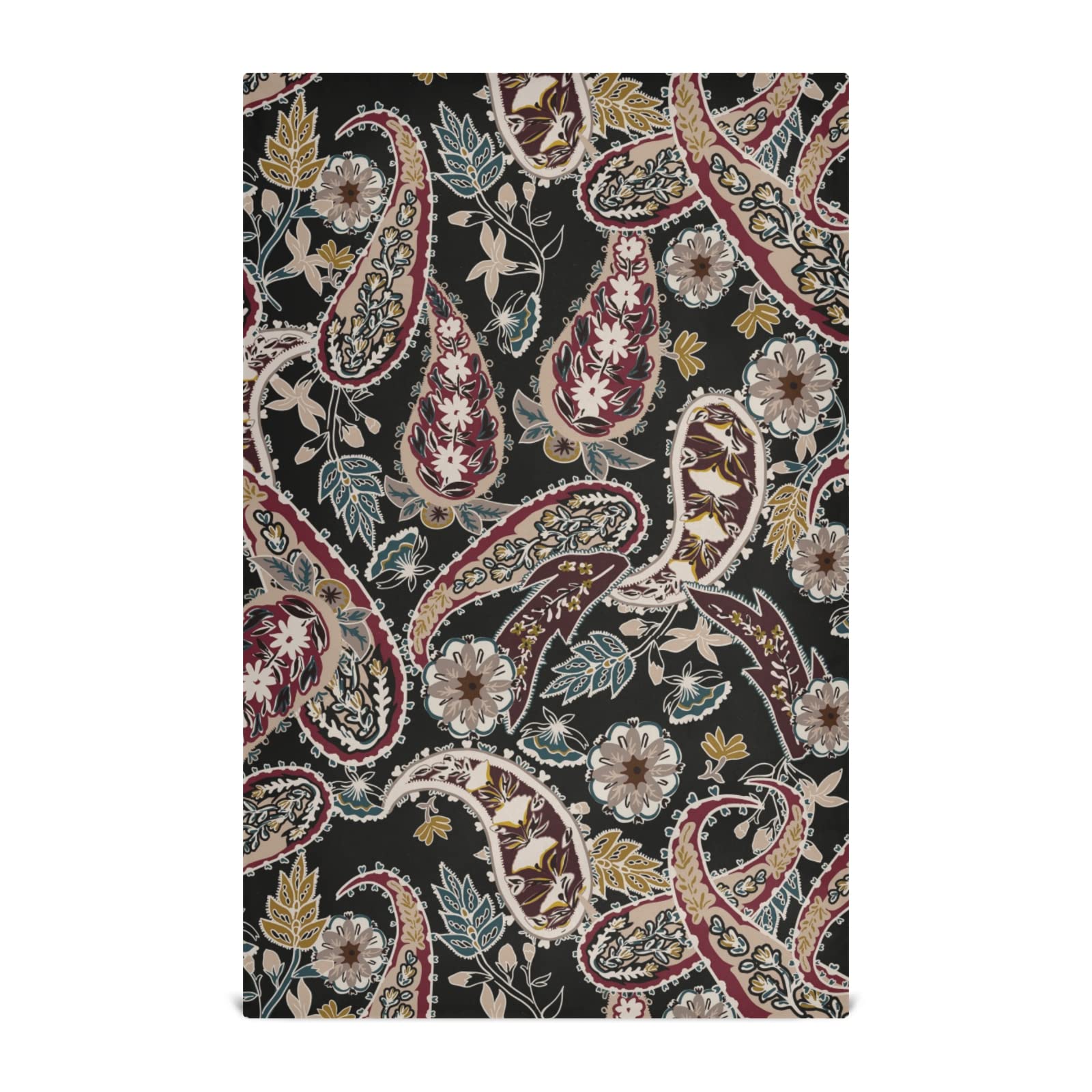 Vintage Paisley Floral Dish Towels Set of 6 - Black Ethnic Tribal Pattern Kitchen Towels with Hanging Loop - Absorbent Polyester Terry Cloth for Dishes, Hand Drying & Tea Time (Perfect for Farmhouse, Boho & Rustic Kitchens)