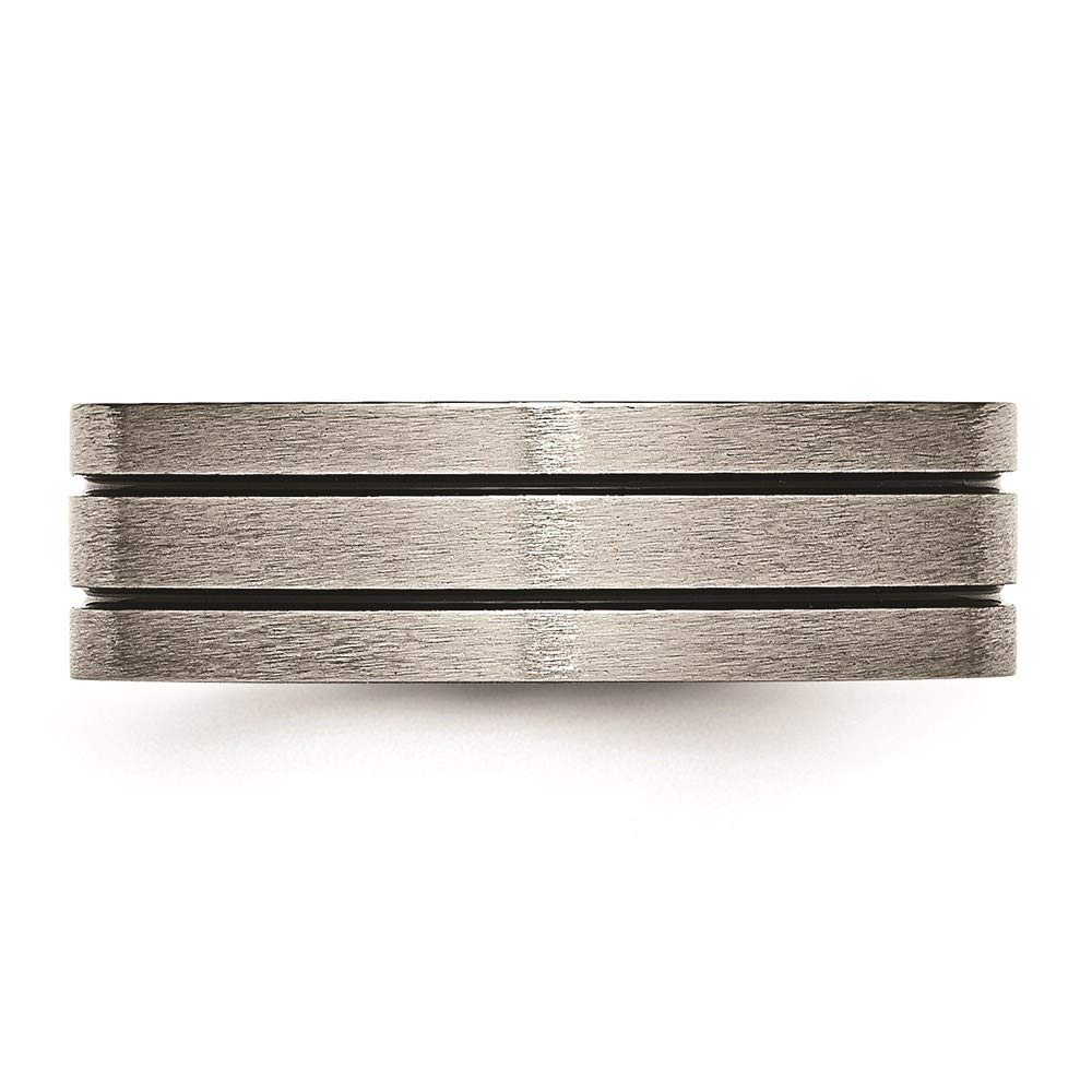 7mm Titanium Black Enamel Flat Grooved Brushed Wedding Band Ring - Elegant Bridal Engagement Ring for Women | Perfect Anniversary Gift & Everyday Jewelry for Her