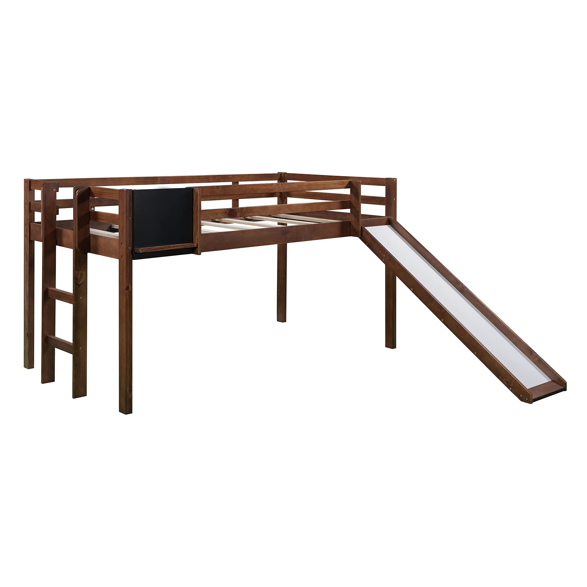 Twin Size Wood Loft Bed with Slide, Ladder & Chalkboard - Sturdy Kids & Teens Bunk Bed for Small Spaces - No Box Spring Needed - Perfect for Bedrooms, Dorms & Playrooms