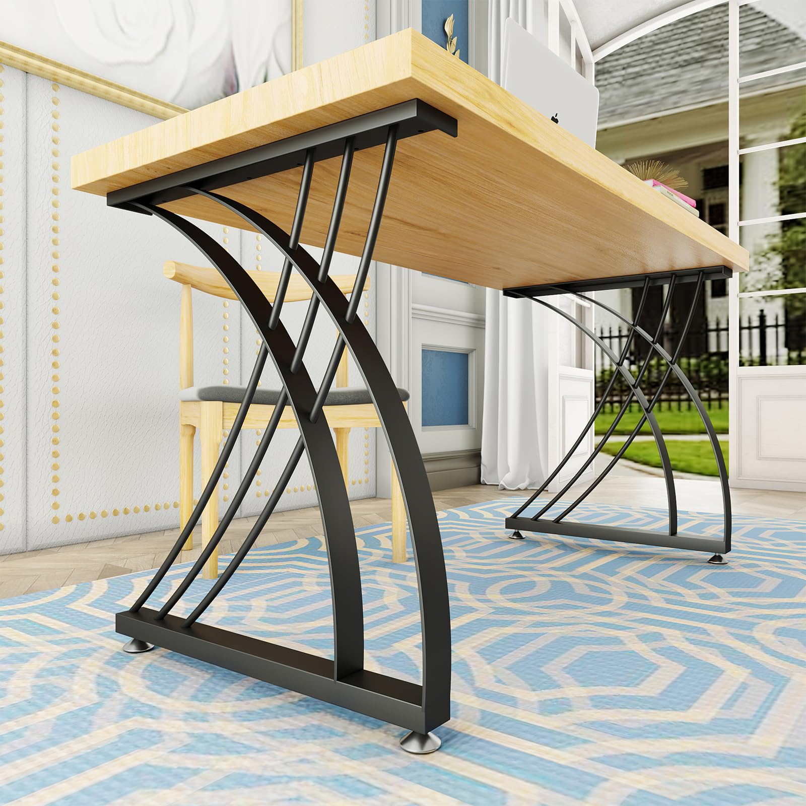 28 Inch Heavy Duty Metal Table Legs - Industrial Black Iron Desk Legs for Dining, Office & Computer Tables | Modern Bowed Design for Home & Office Furniture