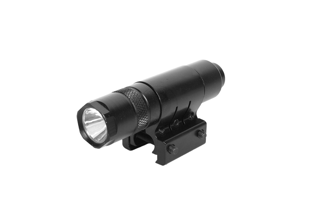 AIM SPORTS 90 Lumens Tactical Flashlight with Picatinny Mount & Pressure Switch - Perfect for Hunting, Camping, and Emergency Situations