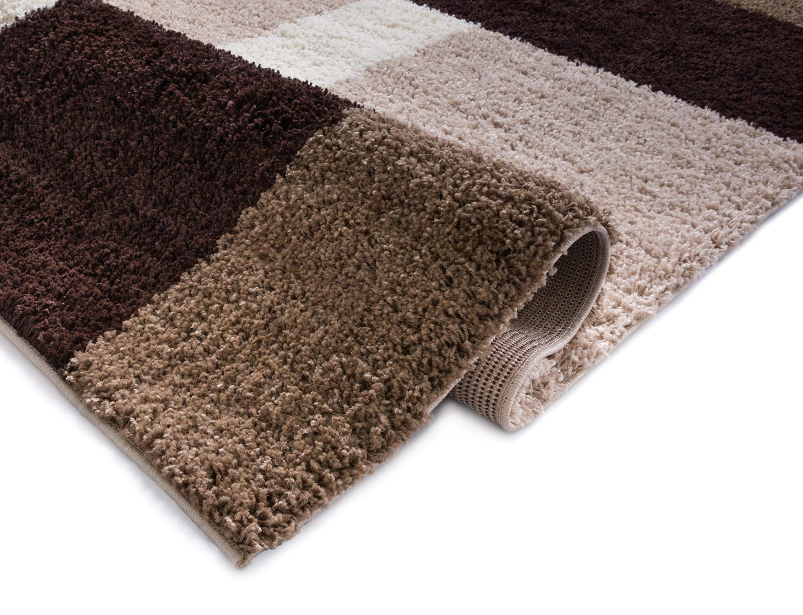 Well Woven Madison Shag Cubes Beige/Brown Modern Area Rug 5' X 7'2'' - Soft Plush Living Room Carpet for Bedroom, Nursery & Home Decor