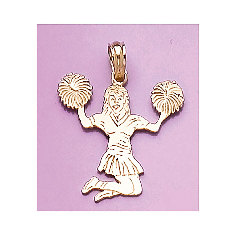14K Yellow Gold Cheerleader Sports Charm Pendant - Pom-Pom Jumping Cheerleader Jewelry for Women, Girls | Perfect for Gifts, Game Day, Sports Events & School Spirit Accessories