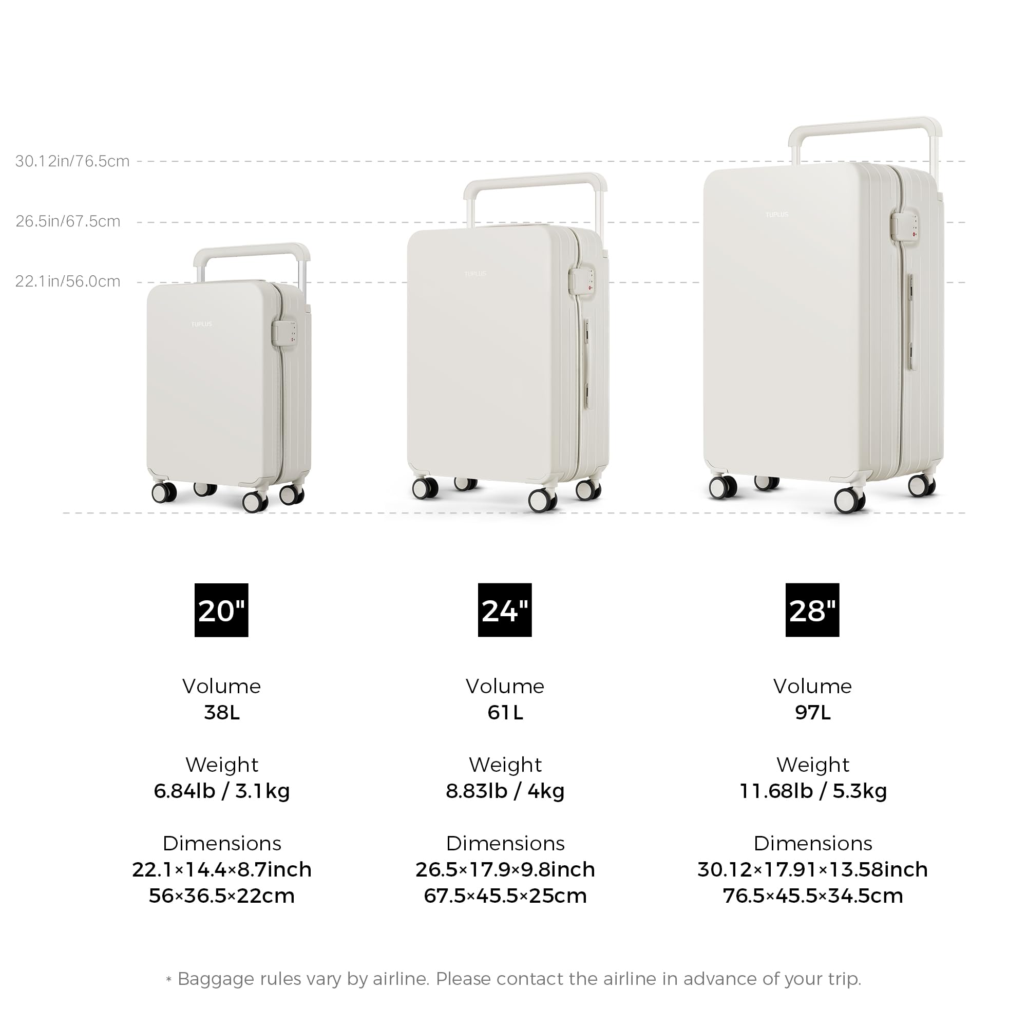 TUPLUS Lightweight Hard Shell Suitcase with 4 Spinner Wheels - 20/24/28 Inch Carry-On & Checked Luggage for Travel, Business Trips & Vacations | Durable & Stylish Impression Series
