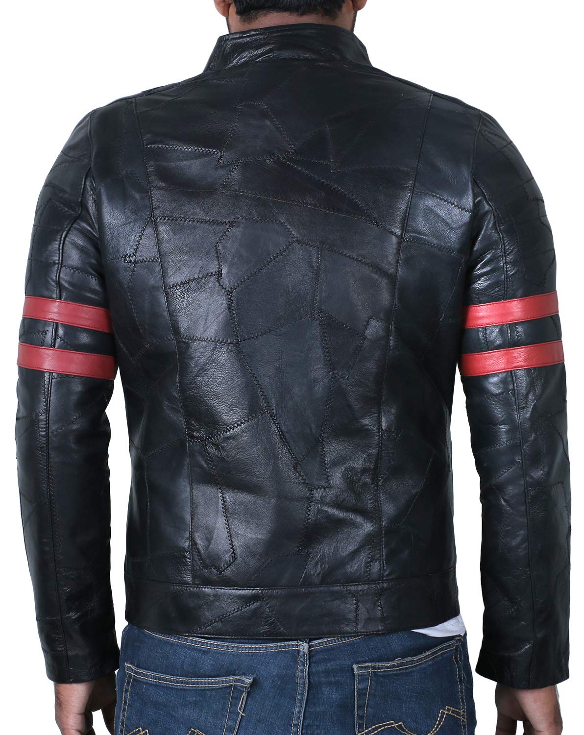 Premium Genuine Lambskin Leather Jacket for Men - Black Racer Style with Patchwork Design | Fashion Outerwear for Motorcycle Riding, Casual Wear & Night Out