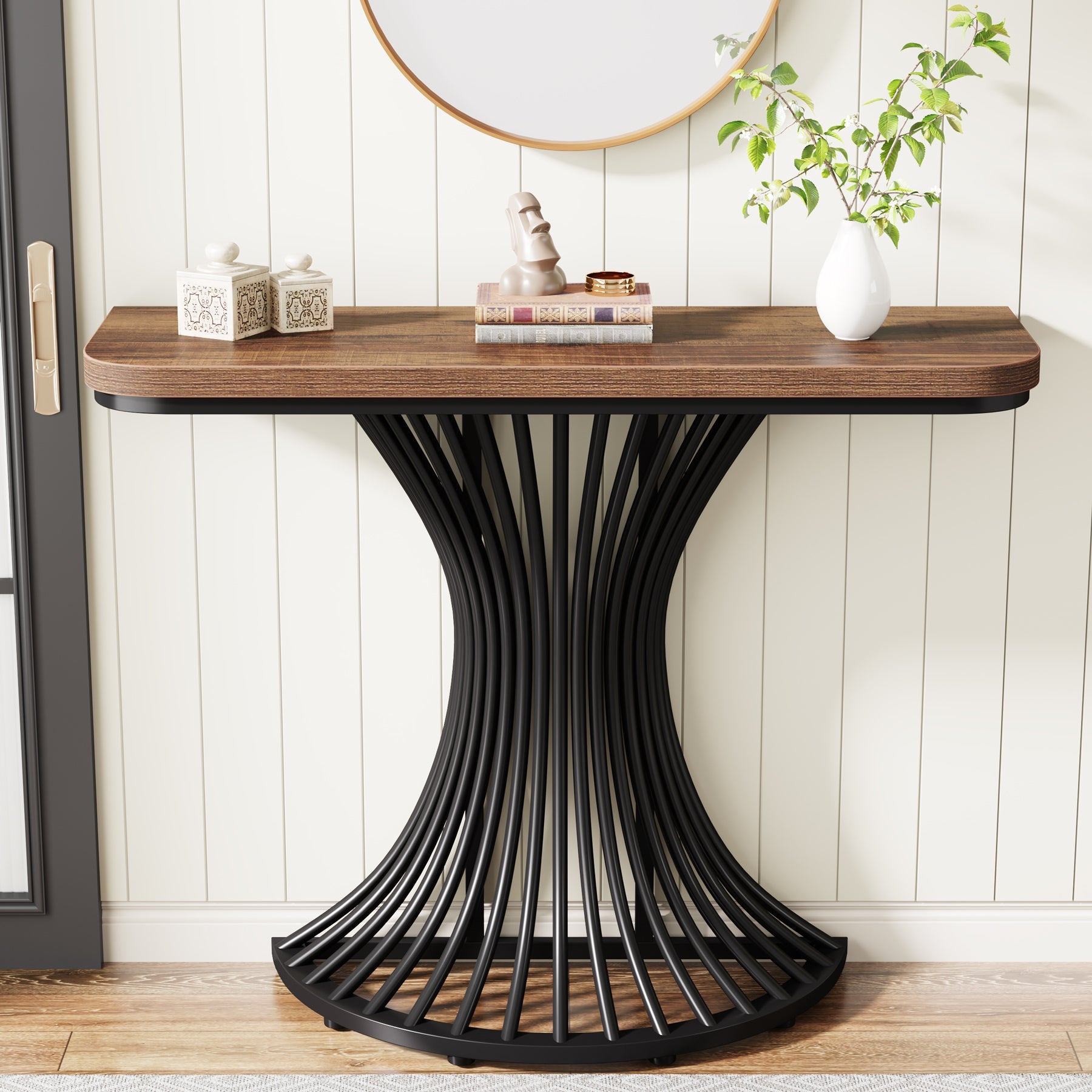 39 Inch Modern Console Table with Geometric Metal Base - Entryway Sofa Table for Hallway, Living Room & Bedroom Decor