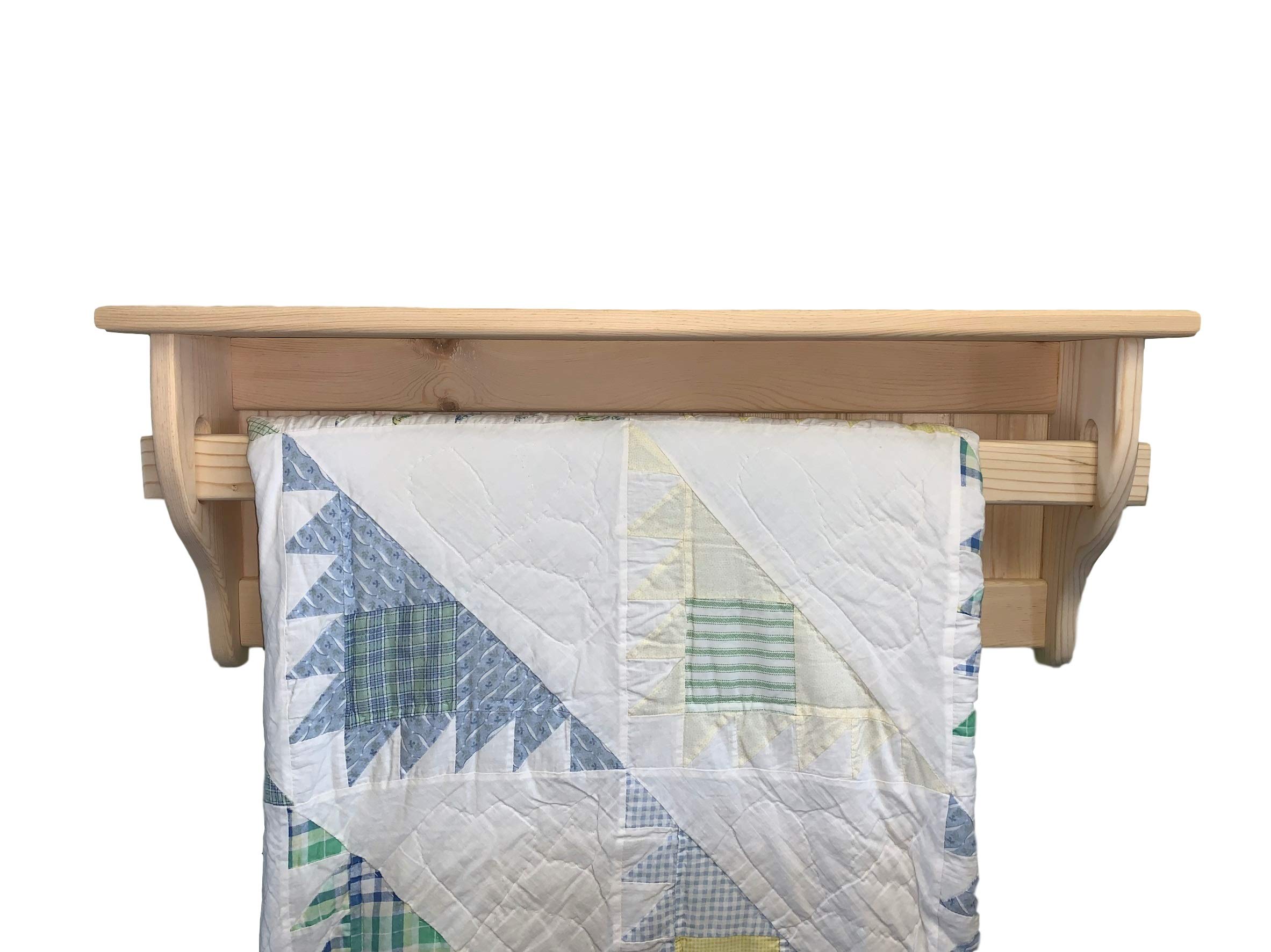 Rustic Wooden Quilt and Afghan Blanket Holder - Wall Mounted Storage Rack for Cozy Home Decor, Living Room & Bedroom Organization