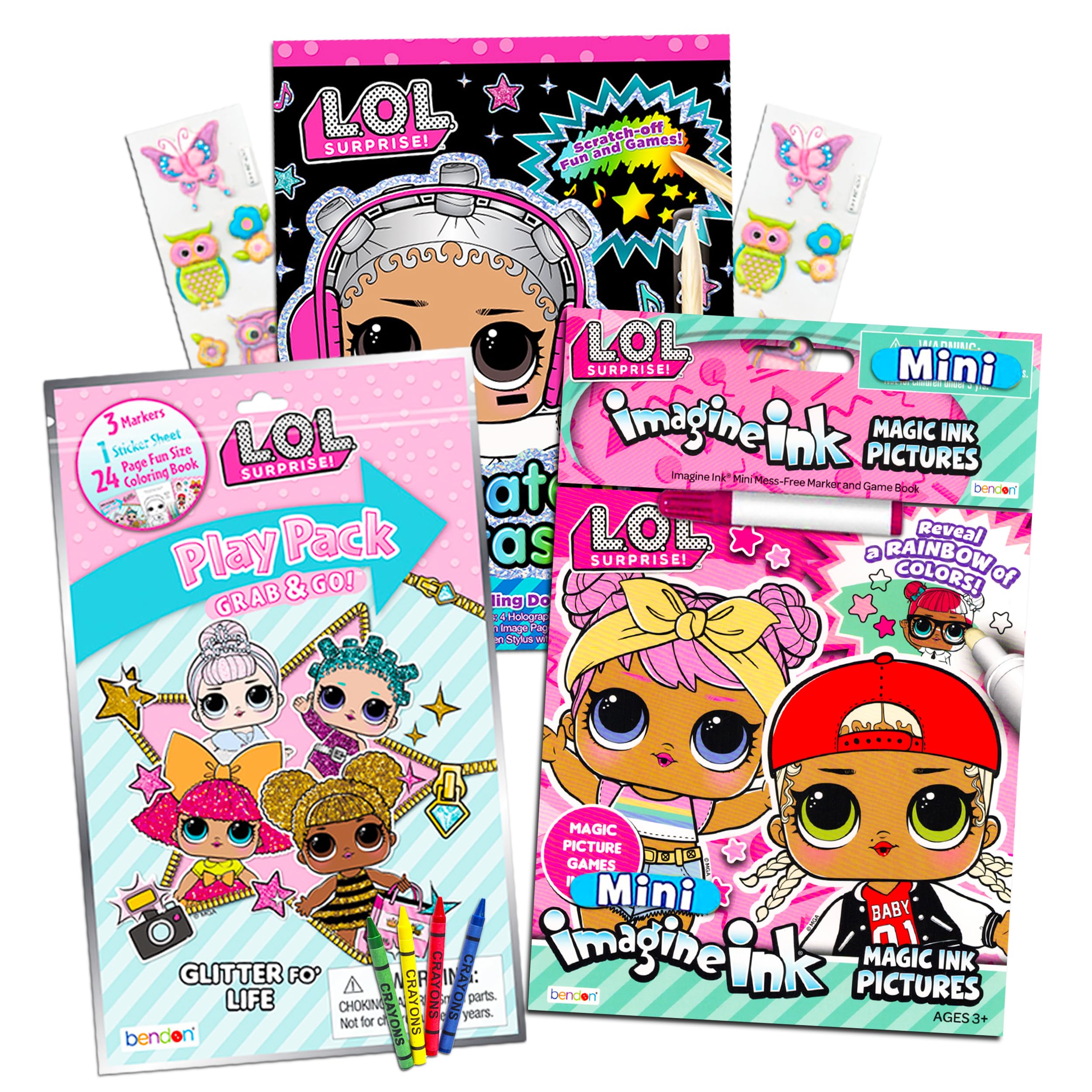 LOL Dolls Coloring and Activity Bundle for Kids - Mess-Free Coloring Book with Magic Pen, Scratch Art Book, Mini Coloring Book & Owl Stickers - Perfect for Birthday Parties, Travel Entertainment & Creative Playtime