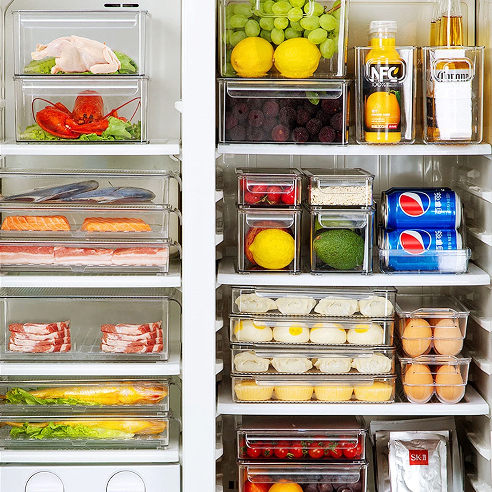 Elabo Food Storage Containers for Fridge - Stackable Refrigerator Organizer Bins with Lids & Drain Tray - Perfect for Vegetables, Berries, Fruits - Keep Produce Fresh Longer in Kitchen & Pantry Organization