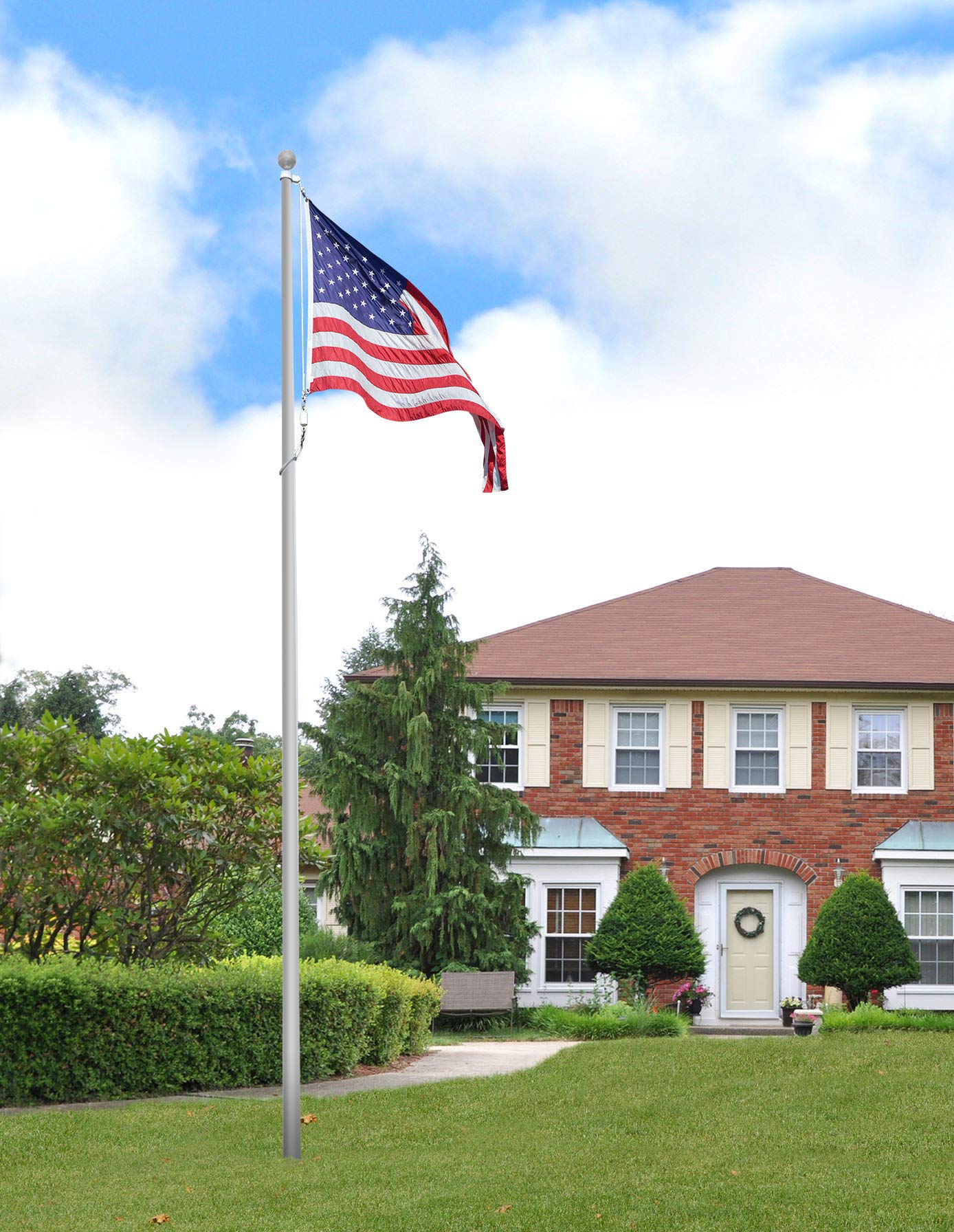 22ft Fiberglass Telescoping Flag Pole - Silver | Heavy Duty Outdoor Flagpole for Residential & Commercial Use | Perfect for American Flags, Garden, Patio & Events
