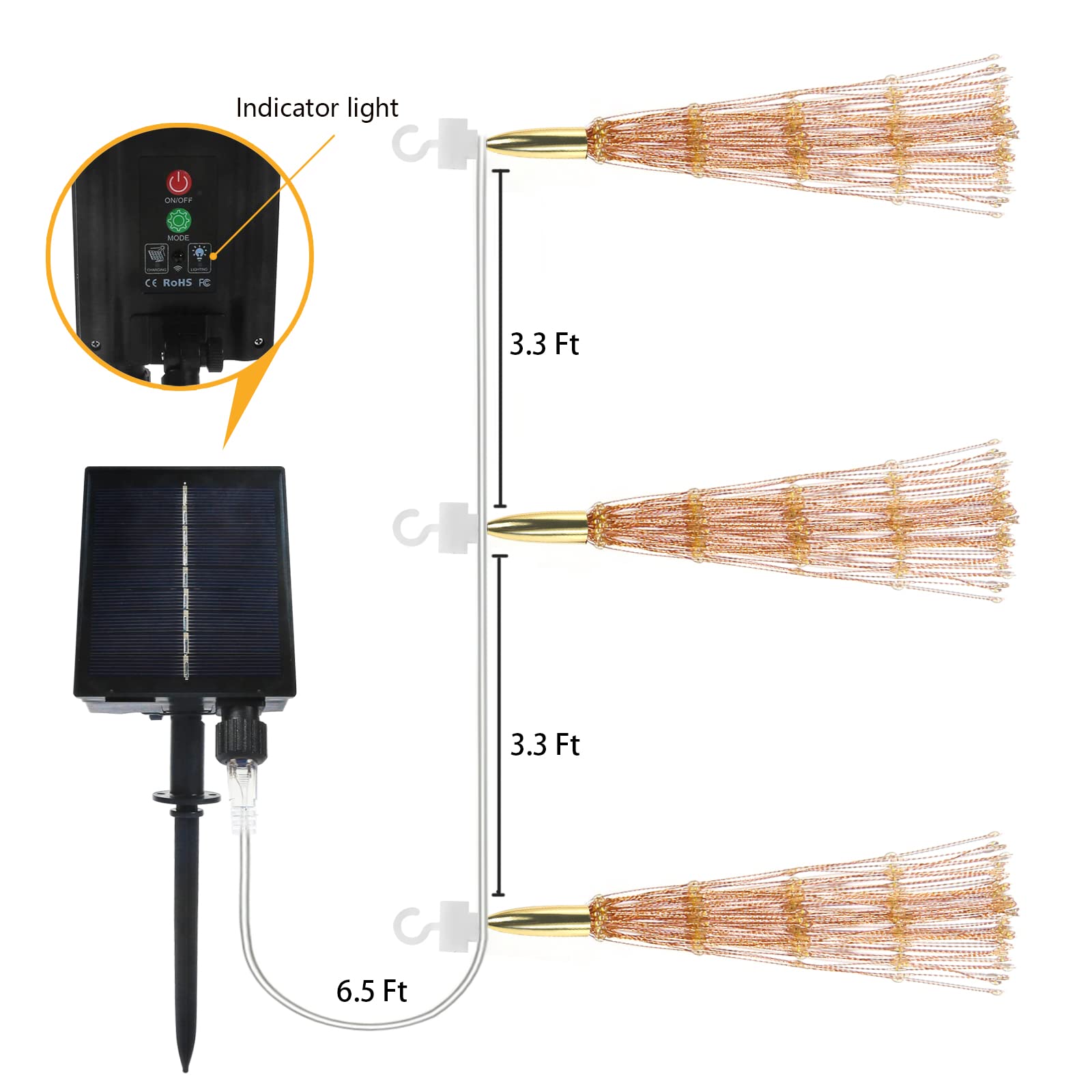 3 Pack 600 LED Solar Starburst Sphere Lights with Remote Control - 8 Modes Dimmable Waterproof Hanging Fairy Lights for Outdoor Patio, Garden, Christmas, Party & Wedding Decor (Warm White)