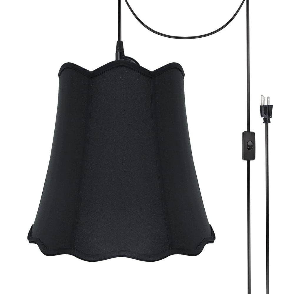 2-Light Plug-in Swag Light Conversion Kit in Black - Transitional Fabric Chandelier for Dining Room, Bedroom & Living Room Lighting