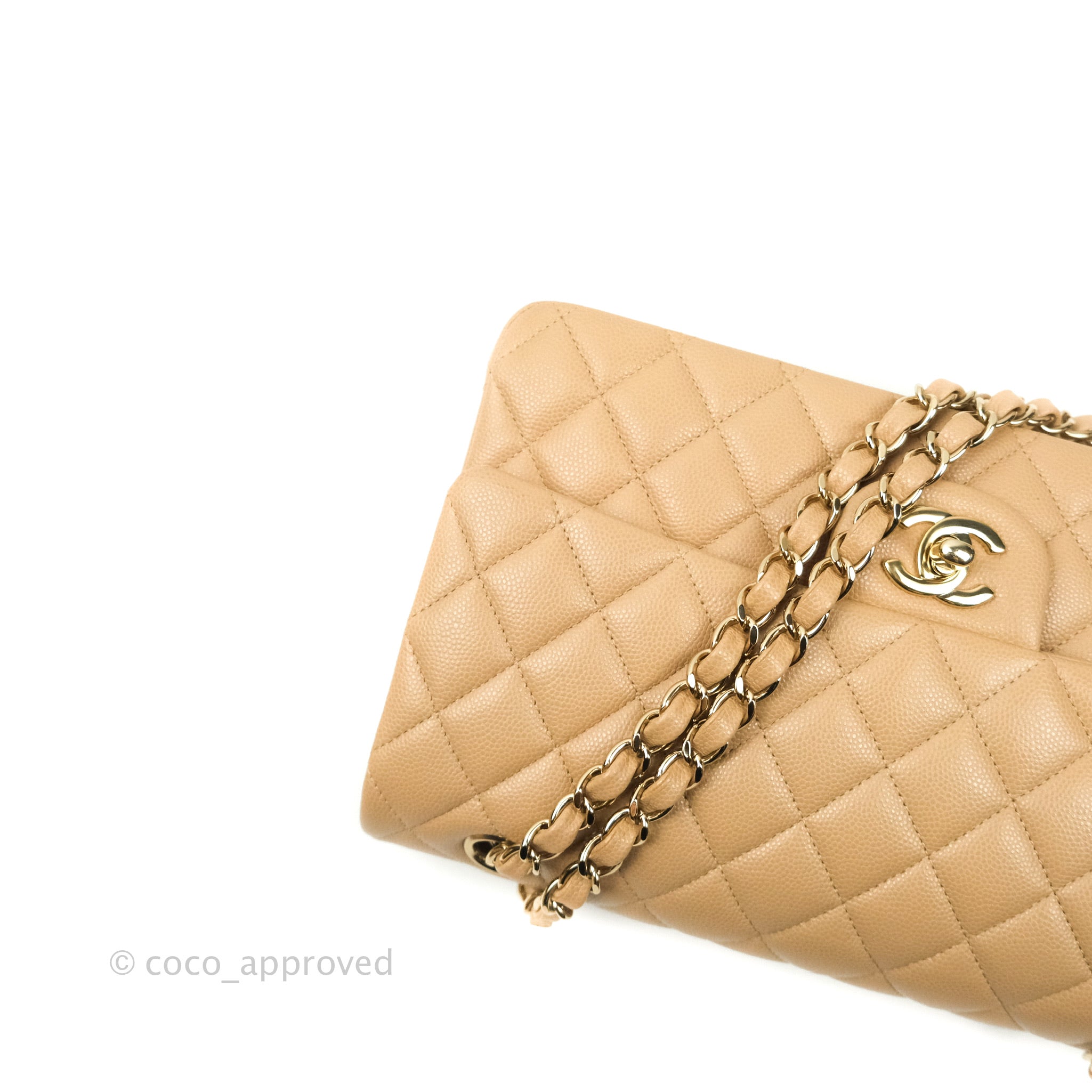 Chanel Classic Medium Double Flap Bag in Dark Beige Caviar Leather with Gold Hardware | Luxury Designer Handbag for Women | Perfect for Work, Evening Events & Special Occasions