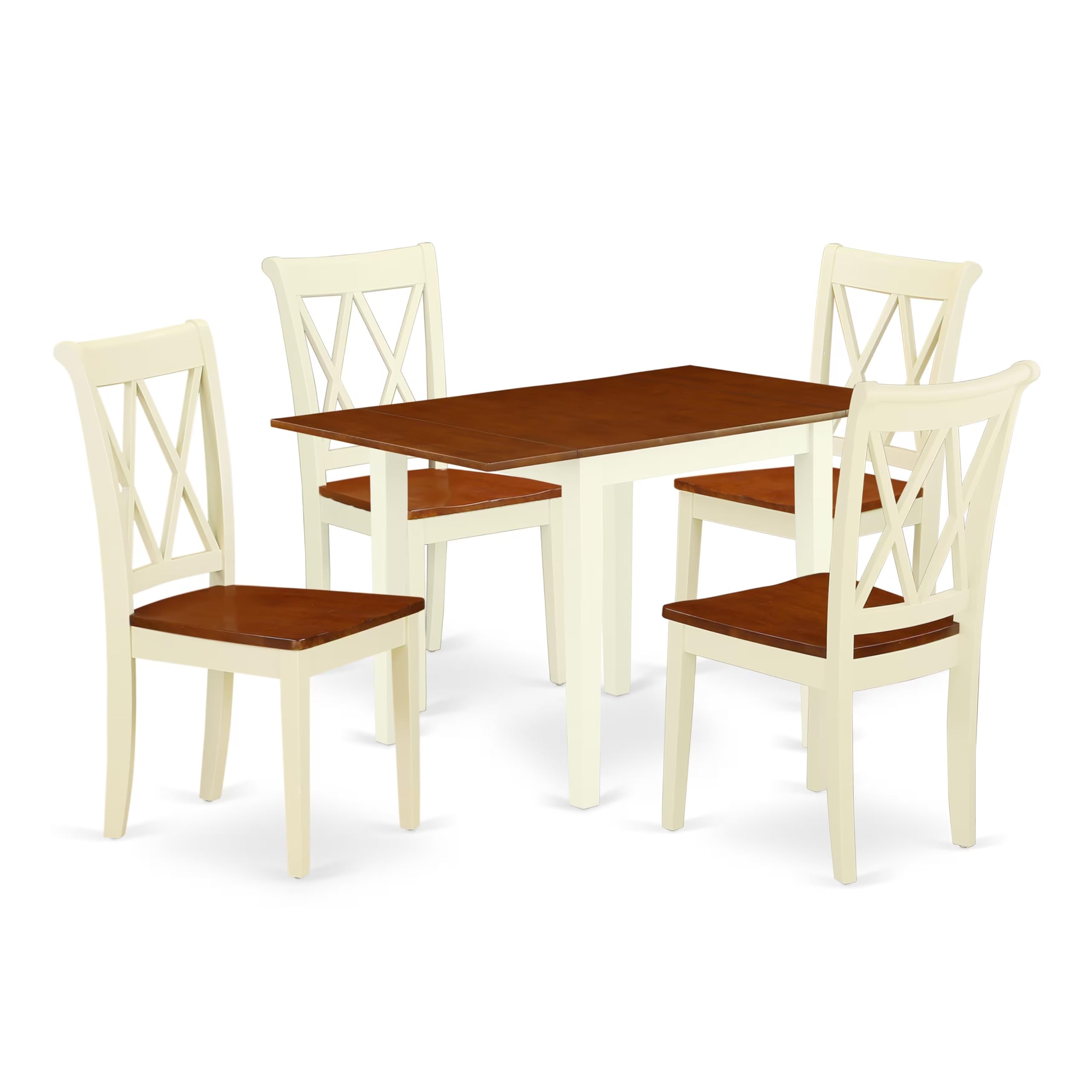 East West Furniture 5-Piece Dining Room Set - Rectangle Drop Leaf Kitchen Table & 4 Chairs, 30x48 Inch, Buttermilk & Cherry Finish - Perfect for Small Spaces, Breakfast Nooks & Cozy Family Meals