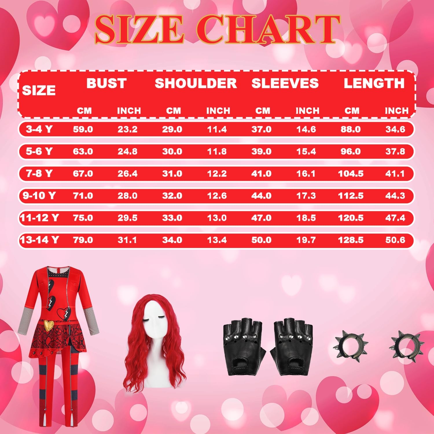 Red Princess Costume for Girls with Matching Wig - Kids Halloween Cosplay Dress, Birthday Party Outfit | Perfect for Dress Up, Halloween Parties & Birthday Celebrations