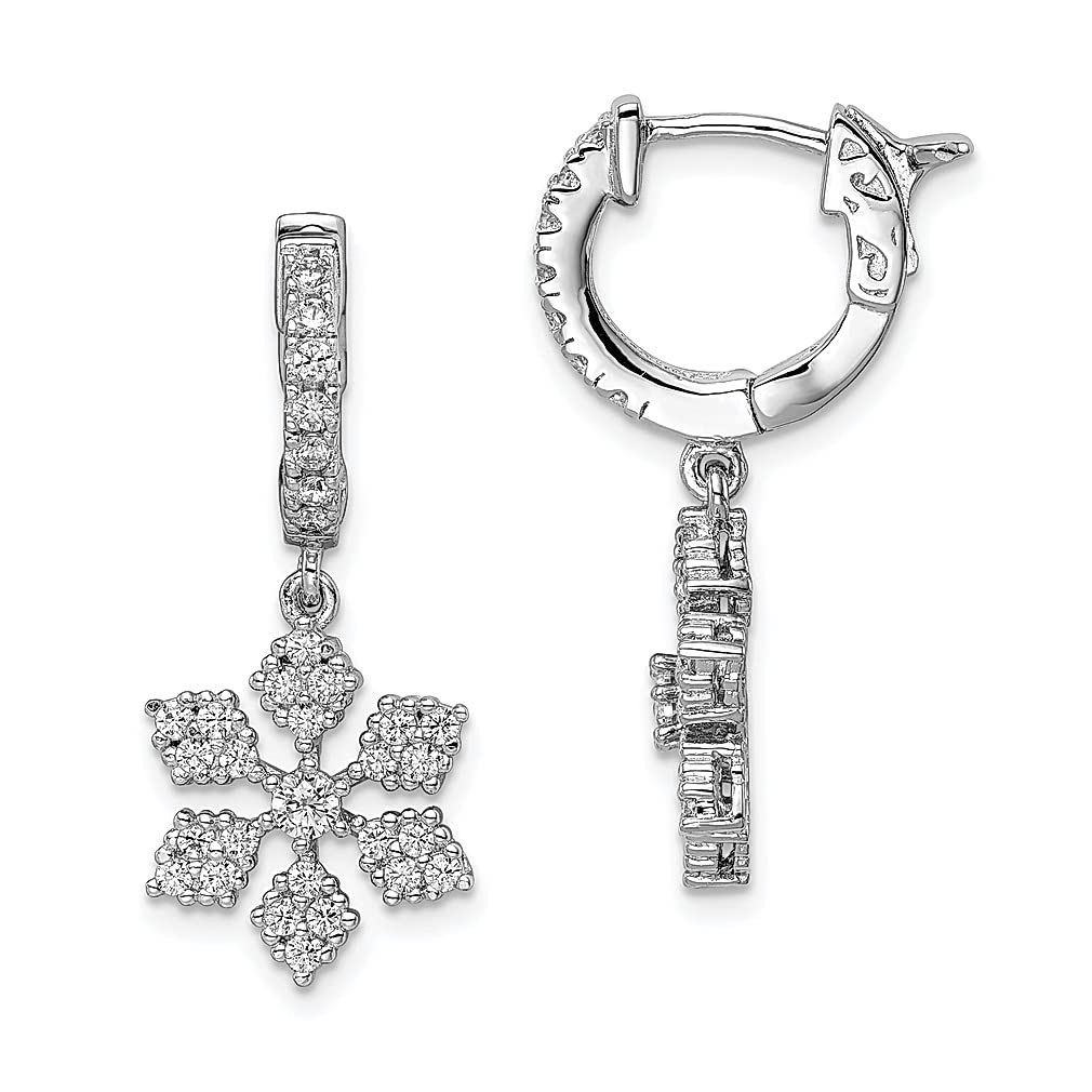 925 Sterling Silver Cubic Zirconia Snowflake Drop Dangle Earrings - 64 Stone CZ Hinged Hoop Earrings for Women | Elegant Holiday Jewelry Gift for Her, Perfect for Christmas Parties, Weddings & Special Occasions