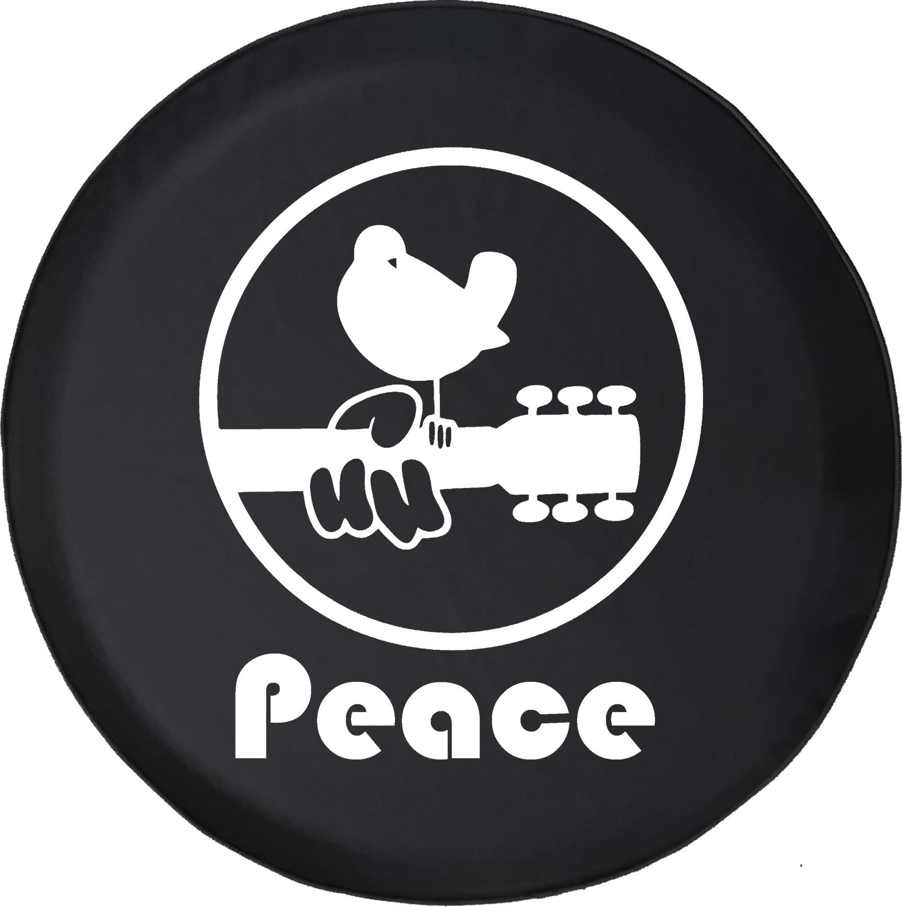 35 Inch Black Spare Tire Cover with Peace Dove & Guitar Design - Fits SUV, Camper, RV Accessories | Durable Outdoor Protection for Road Trips & Camping Adventures