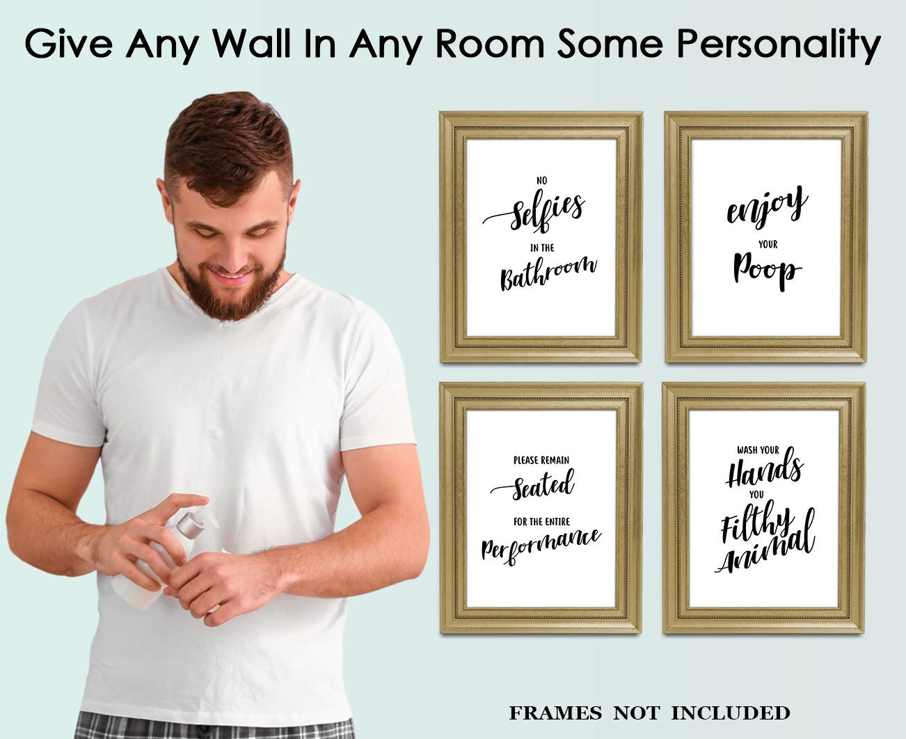 Farmhouse Bathroom Wall Art Set of 4 - Funny 8x10 Prints for Bathroom Decor & Home Aesthetics