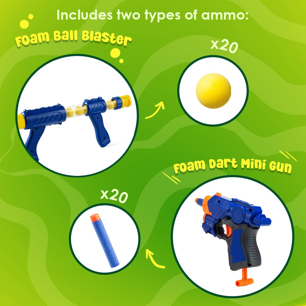 Dinosaur Shooting Game Toy Set for Kids Ages 5-8 - Ball Blaster & Dart Blaster with 20 Balls & 20 Darts - Fun Interactive Dinosaur Battle Game for Boys & Girls - Perfect for Birthday Gifts, Indoor Play & Outdoor Backyard Activities
