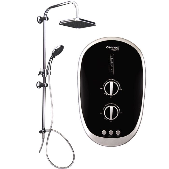 Cornell CISE363DCR BK/SIL Instant Shower with Rain Shower Head - DC Pump for Powerful Water Pressure - Perfect for Home, Bathroom, Spa & Relaxation
