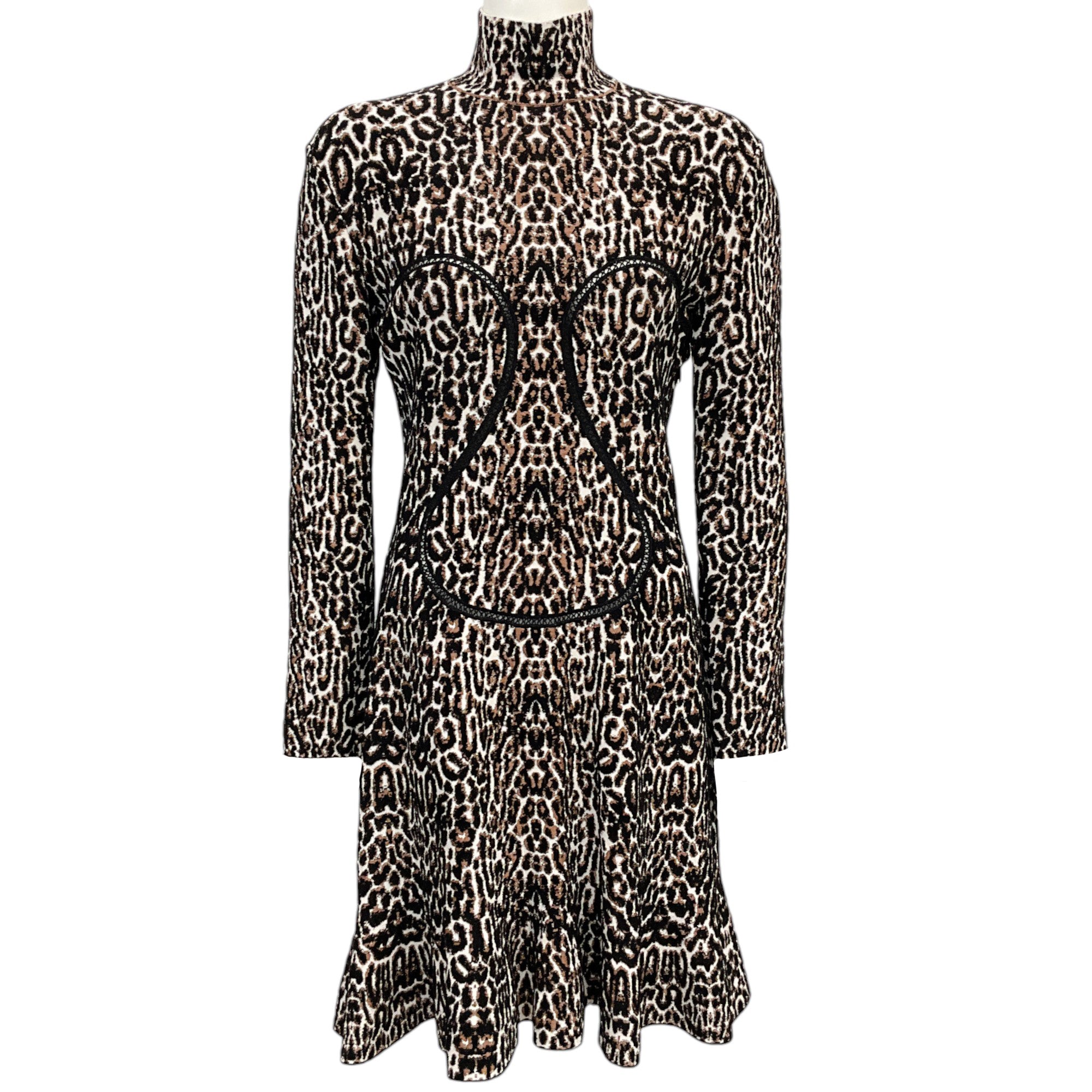 Alaia Black & Brown Leopard Print Jacquard Knit Dress for Women | Elegant Party & Cocktail Wear | Perfect for Evening Events & Date Nights