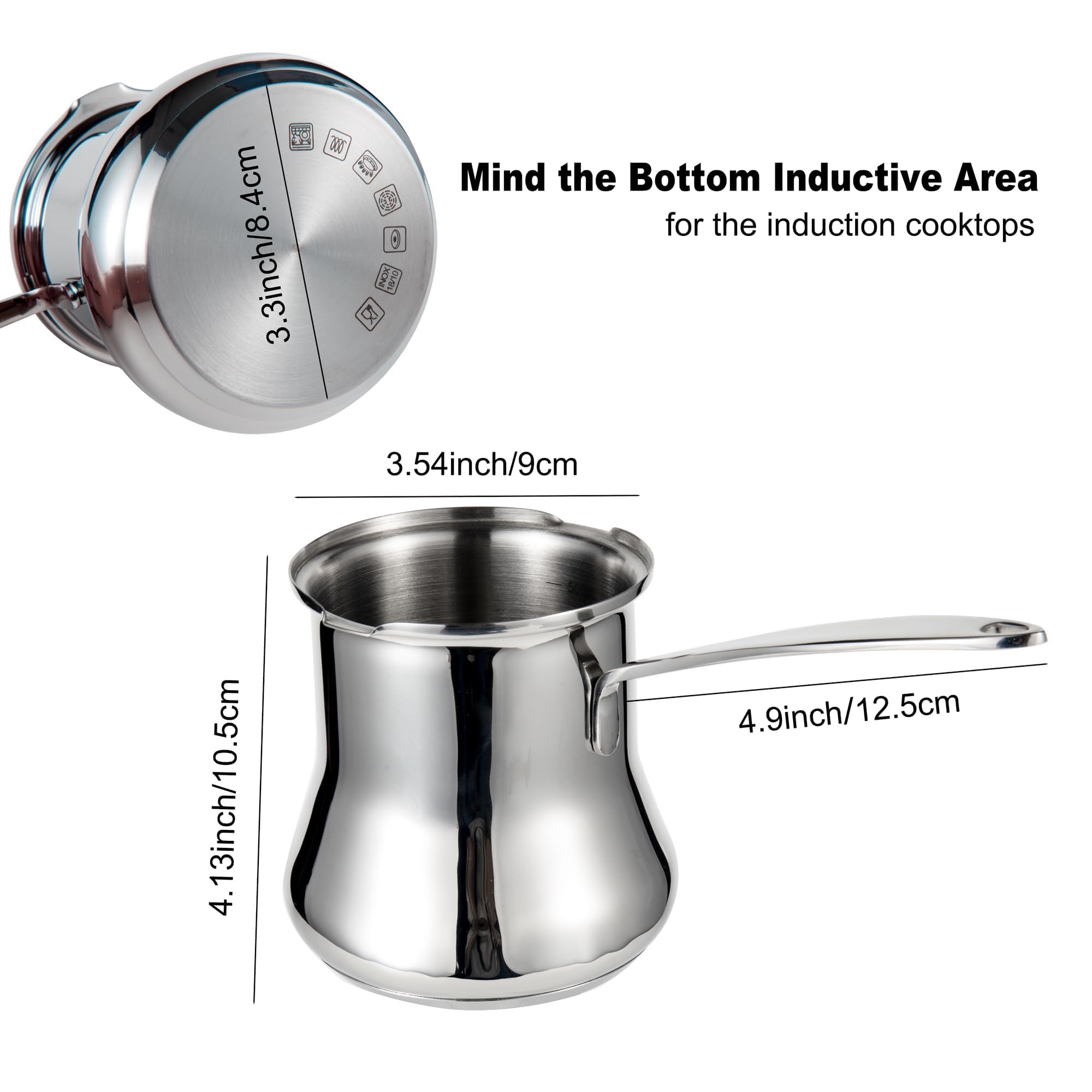Premium 18/10 Stainless Steel Turkish Coffee Pot - Authentic Cezve/Ibrik for Arabic, Greek & Balkan Coffee (16.9oz) - Perfect for Home Brewing, Gifts & Traditional Coffee Ceremonies