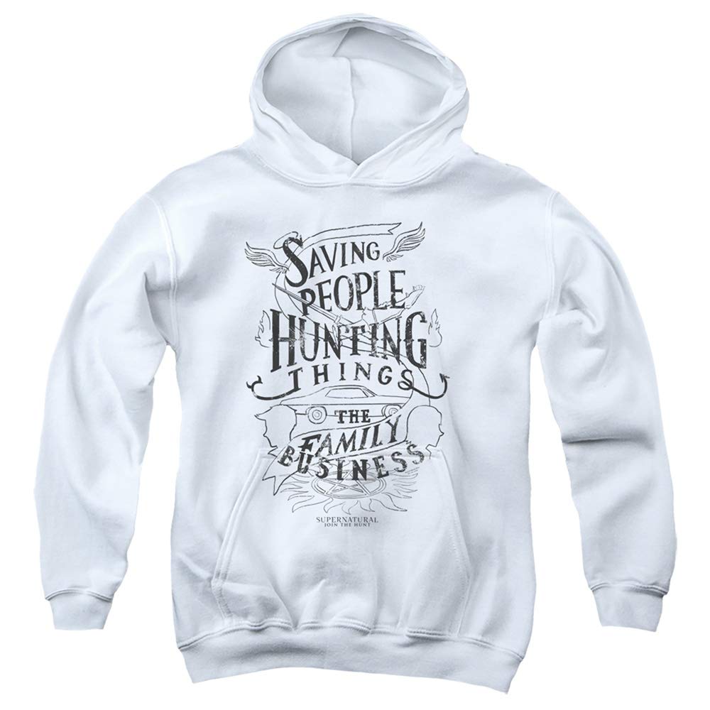 Supernatural Kids Hoodie - A&E Designs White Hooded Sweatshirt for Boys & Girls | Saving People Hunting Things | Perfect for Halloween, Cosplay & Casual Wear