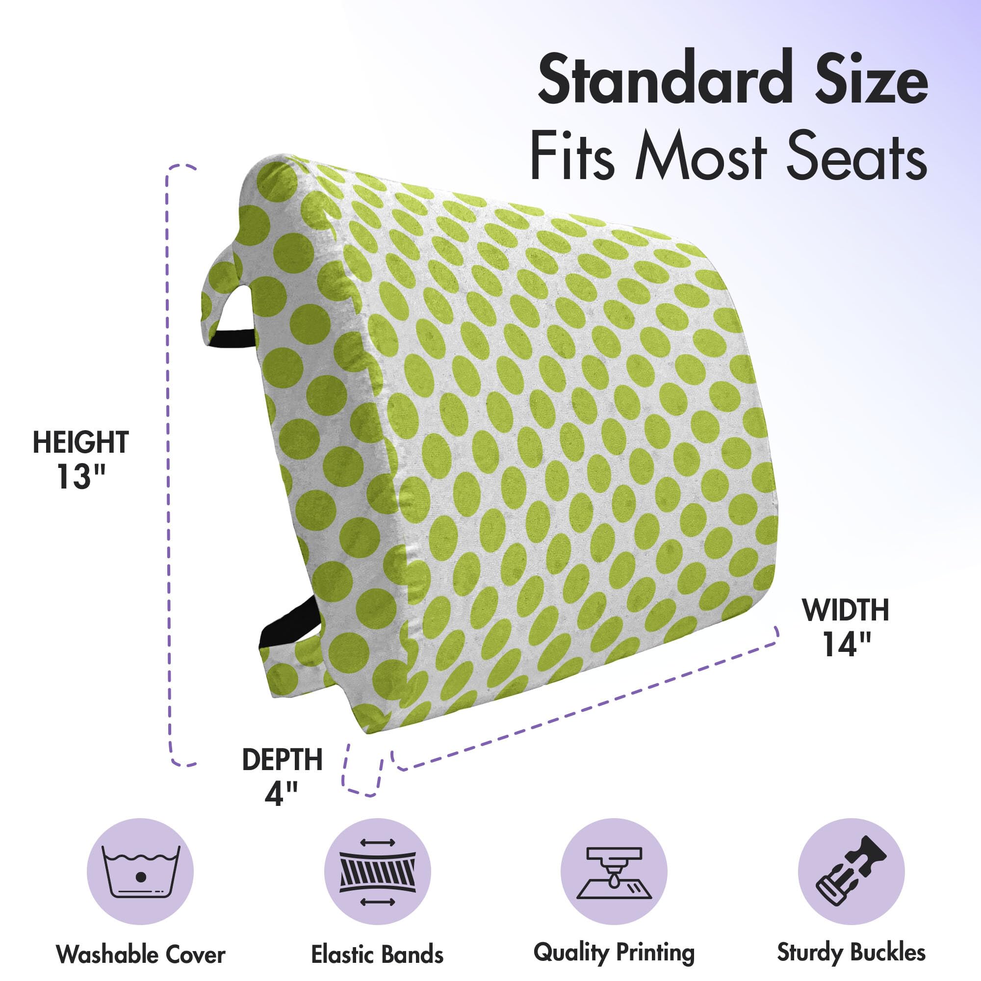 Ambesonne Lime Green Lumbar Support Pillow - Polka Dot Design for Office Chair & Car Seat - High Density Foam Back Cushion (14