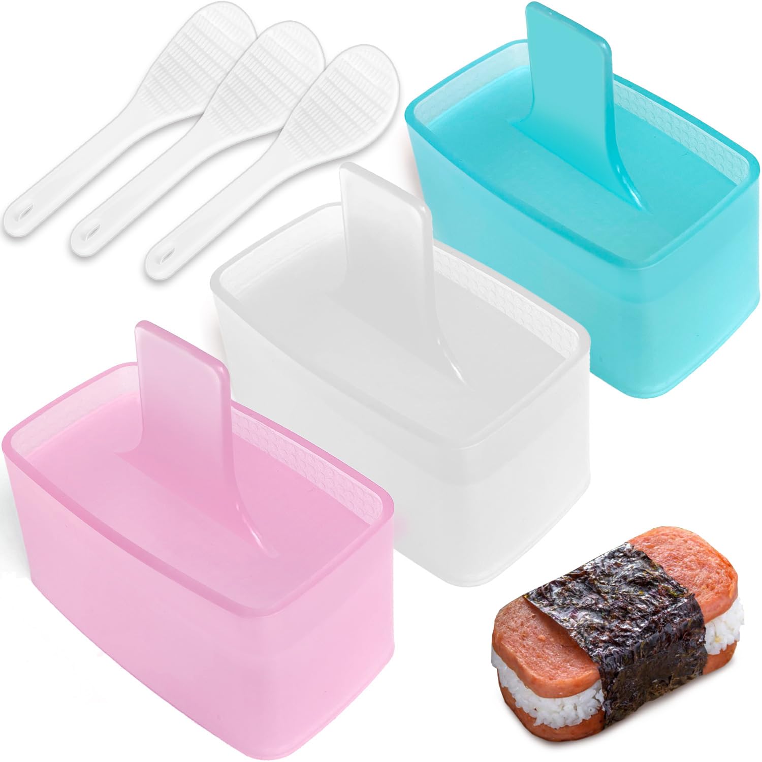 3-Pack Non-Stick Musubi Mold Maker Set - Sushi Press & Onigiri Rice Ball Maker for DIY Home Cooking, Bento Box Lunch Prep (Includes 3 Rice Ladles) - Perfect for Japanese Cuisine, Kids' Lunches & Party Snacks
