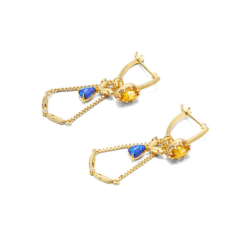 Vintage Citrine & Black Opal Multi-Stone Dangle Earrings | TB1501 | Perfect for Boho Chic, Wedding & Evening Party Jewelry
